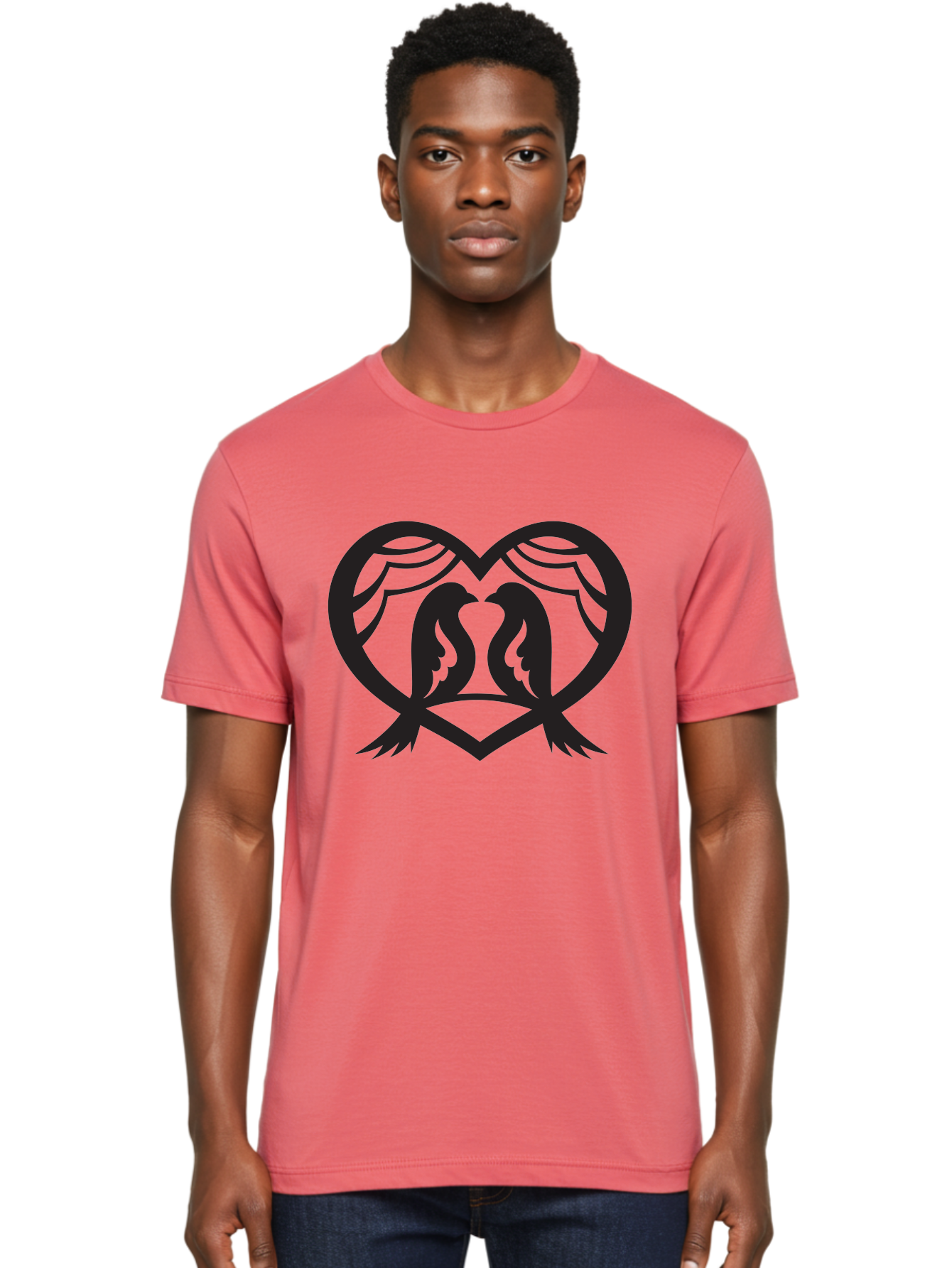 Love-Birds Men'S Graphic Tee, 100% Cotton, Comfortable Casual Summer Wear, Machine Washable, Two Doves, Doves Kissing, Heart Shape, Symbol Of Love, Peaceful Doves, Love Birds, Heart Symbol, Gentle Creatures, Symbolic Art, Dove Hearts Aab293