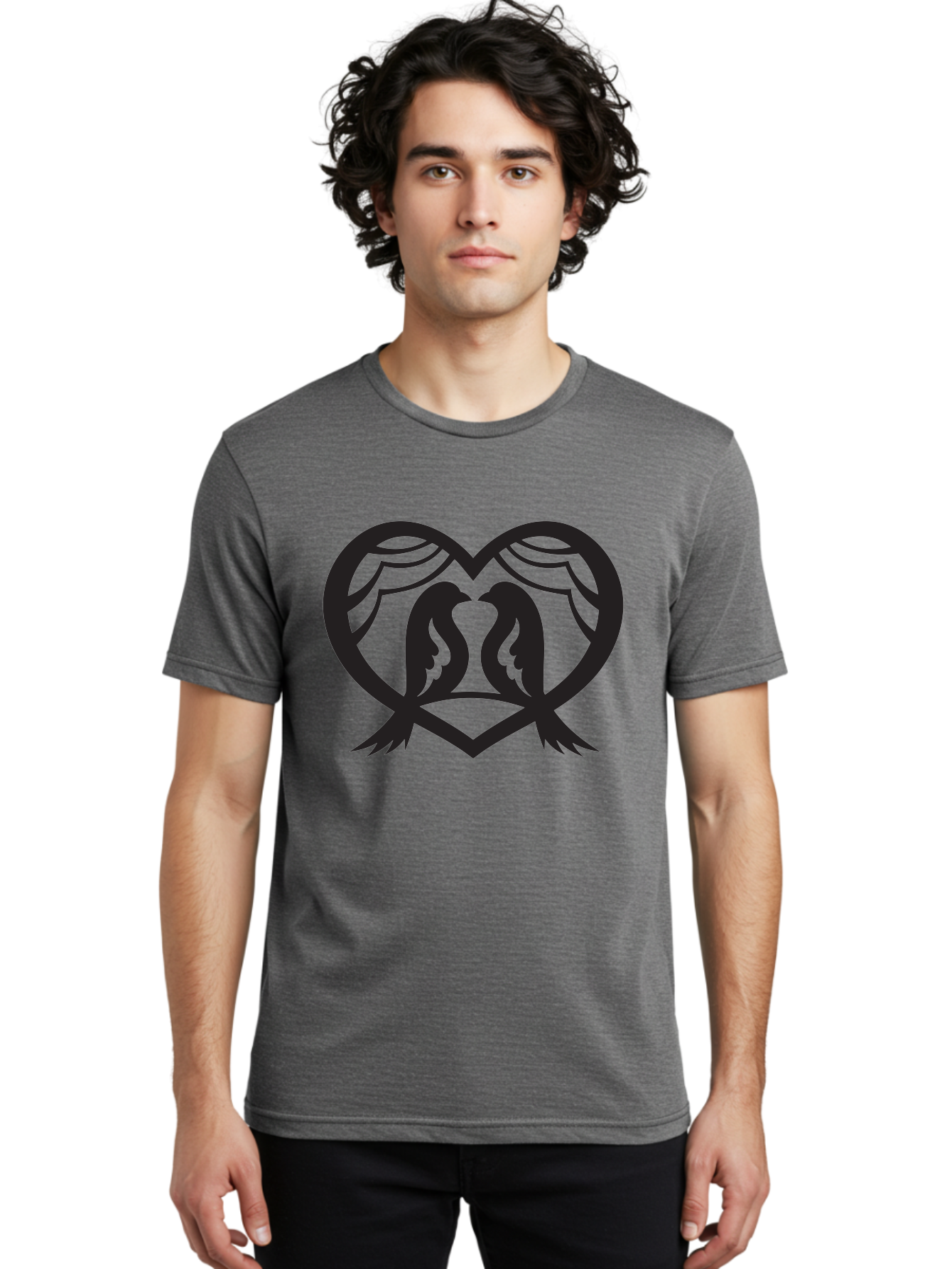 Love-Birds Men'S Graphic Tee, 100% Cotton, Comfortable Casual Summer Wear, Machine Washable, Two Doves, Doves Kissing, Heart Shape, Symbol Of Love, Peaceful Doves, Love Birds, Heart Symbol, Gentle Creatures, Symbolic Art, Dove Hearts Aab293