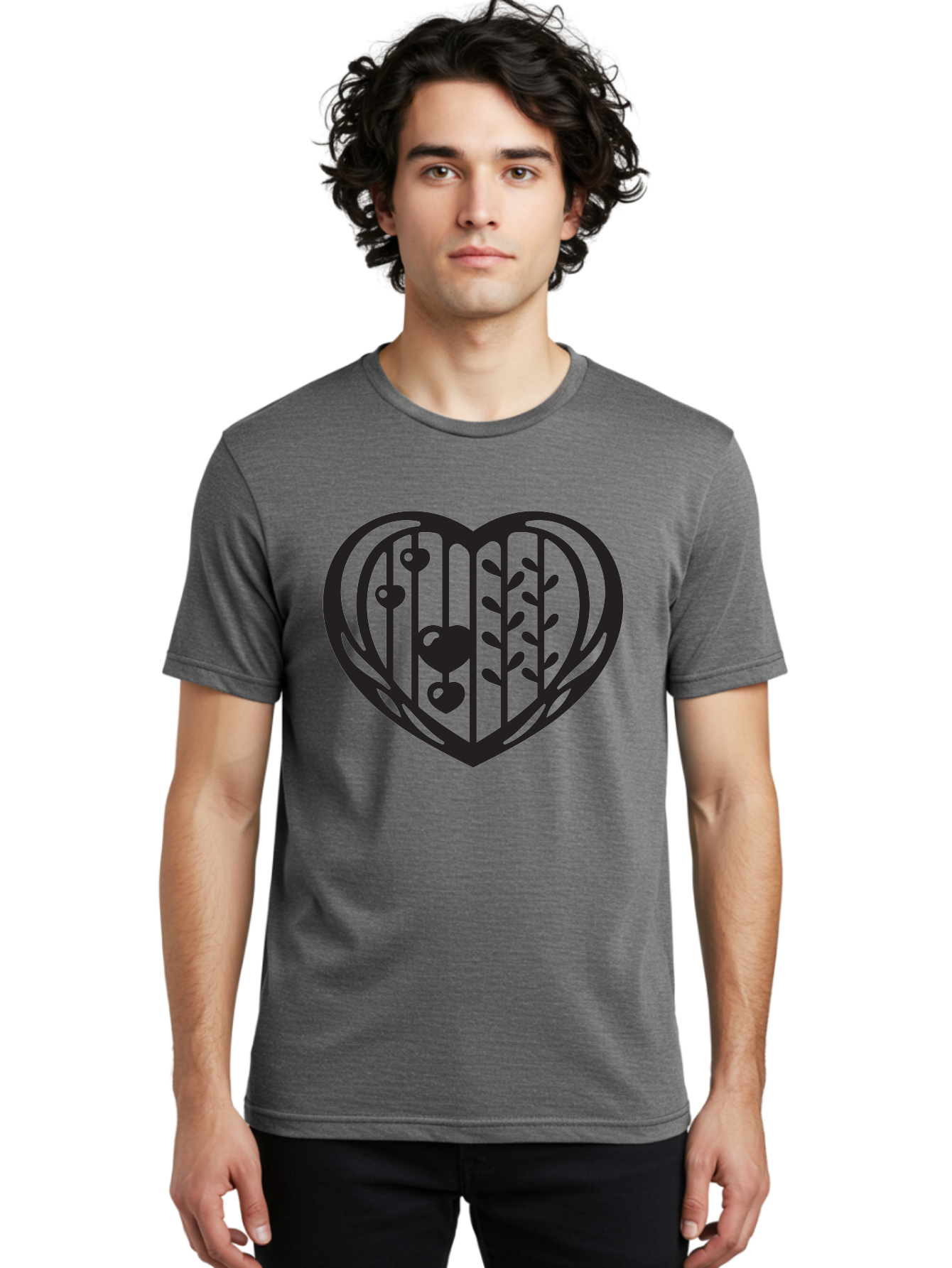 Mobile-Cage-Heart Men'S Graphic Tee, 100% Cotton, Comfortable Casual Summer Wear, Machine Washable, Heart-Shaped Cage, Bird Trapped, Love Symbol, Restricted Freedom, Emotional Confinement, Symbol Of Love, Heart, Birdcage Aab295