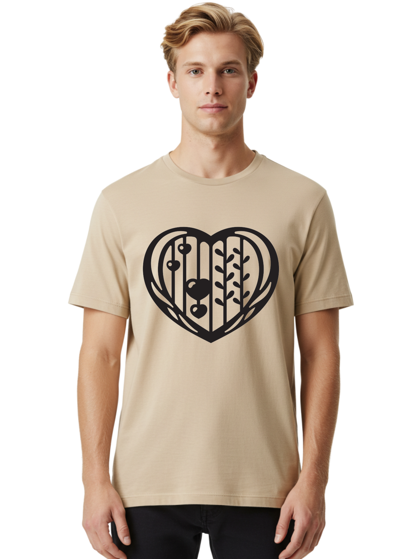 Mobile-Cage-Heart Men'S Graphic Tee, 100% Cotton, Comfortable Casual Summer Wear, Machine Washable, Heart-Shaped Cage, Bird Trapped, Love Symbol, Restricted Freedom, Emotional Confinement, Symbol Of Love, Heart, Birdcage Aab295