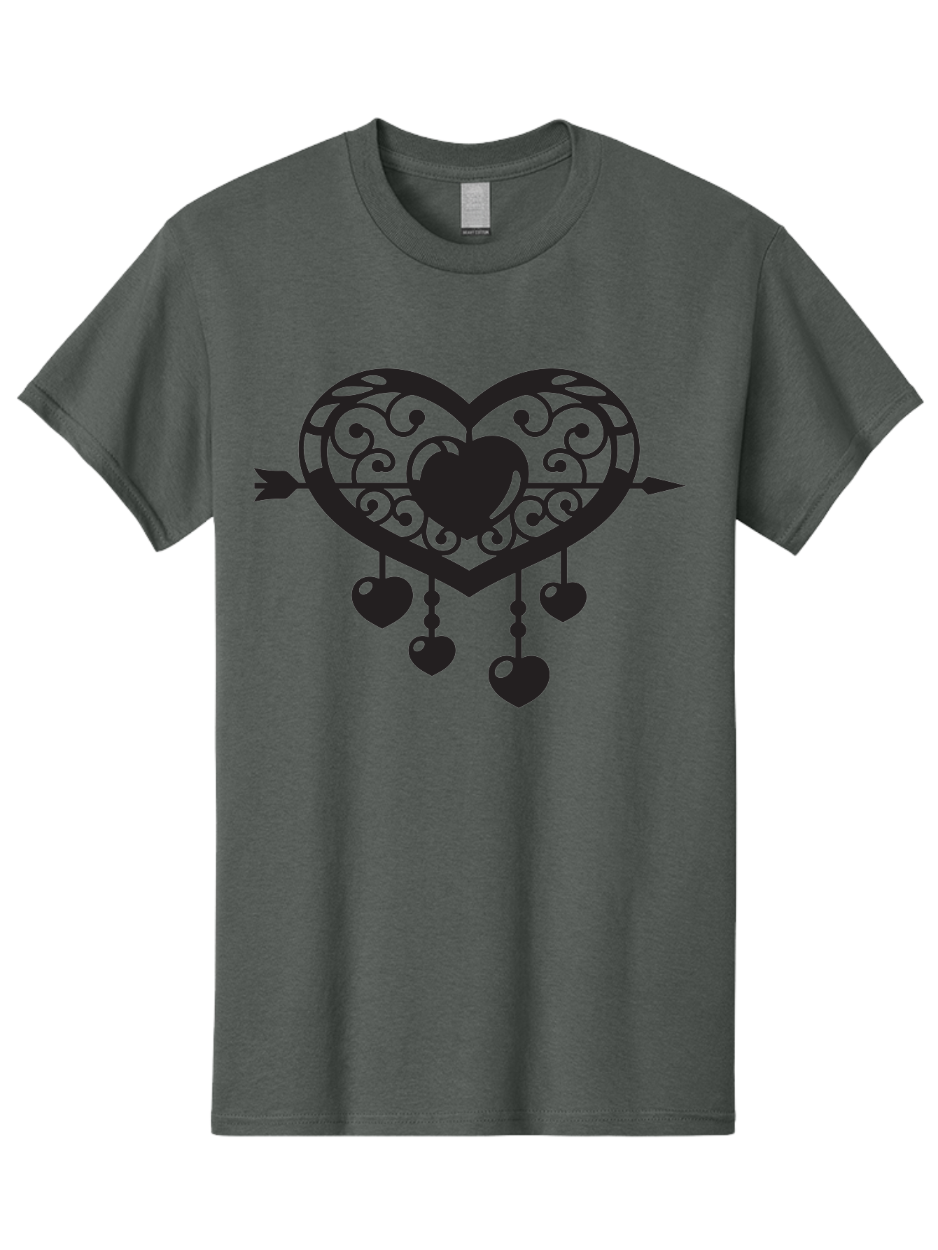 Pierced-Ornate-Heart Men'S Graphic Tee, 100% Cotton, Comfortable Casual Summer Wear, Machine Washable, Heart Pierced By Arrow, Ornate Heart Design, Dangling Hearts, Symbolic Love, Valentines Day Theme, Decorative Hearts, Romantic Gesture, Aab297