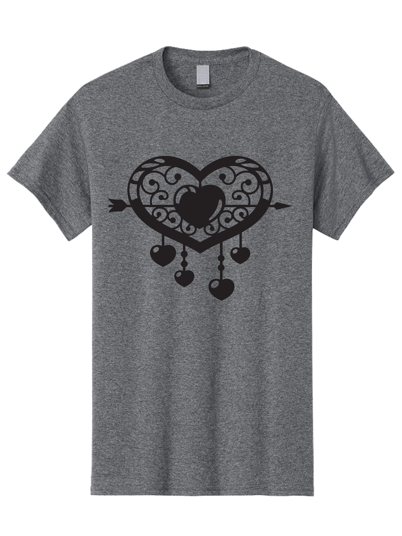 Pierced-Ornate-Heart Men'S Graphic Tee, 100% Cotton, Comfortable Casual Summer Wear, Machine Washable, Heart Pierced By Arrow, Ornate Heart Design, Dangling Hearts, Symbolic Love, Valentines Day Theme, Decorative Hearts, Romantic Gesture, Aab297