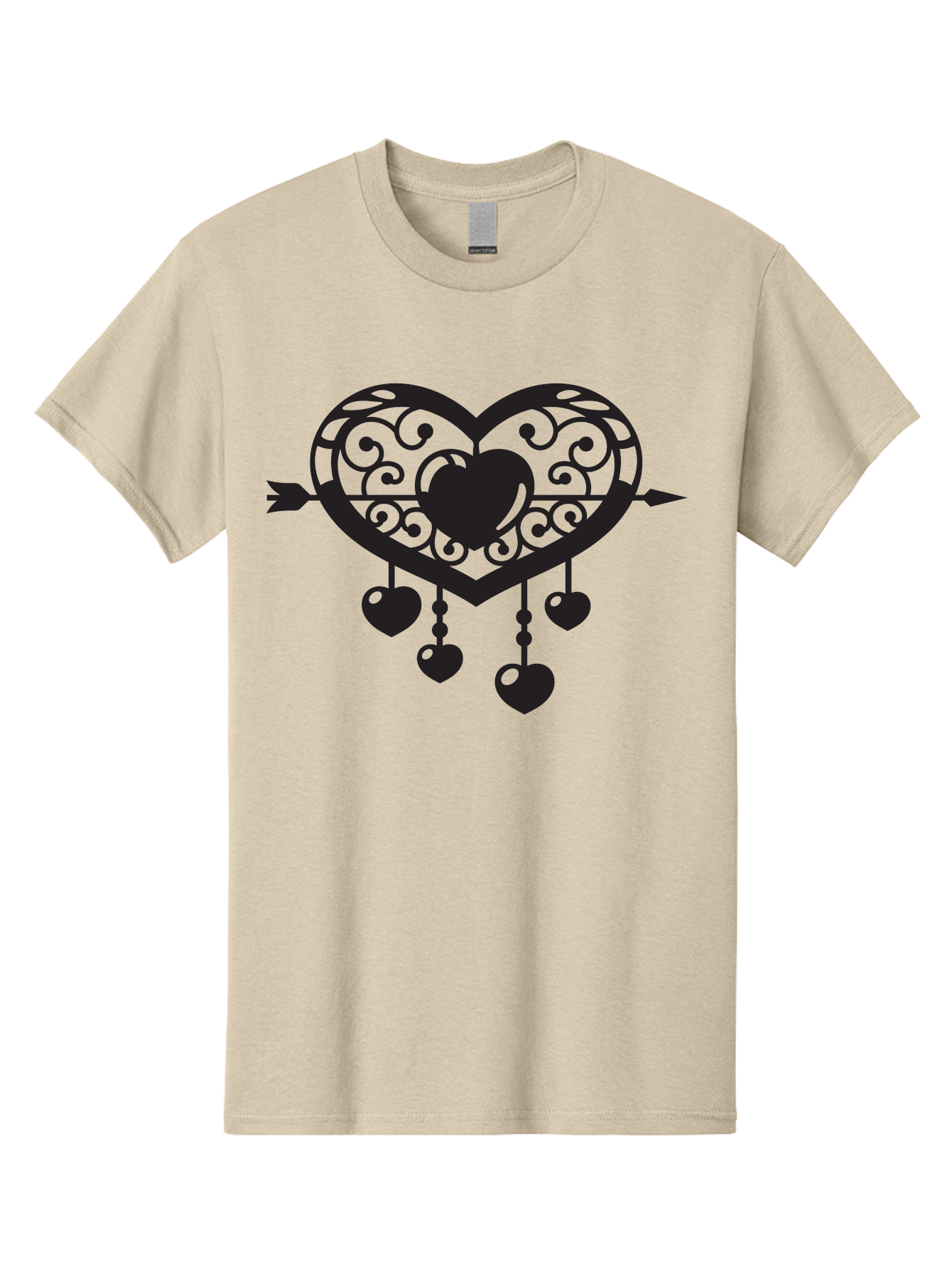 Pierced-Ornate-Heart Men'S Graphic Tee, 100% Cotton, Comfortable Casual Summer Wear, Machine Washable, Heart Pierced By Arrow, Ornate Heart Design, Dangling Hearts, Symbolic Love, Valentines Day Theme, Decorative Hearts, Romantic Gesture, Aab297