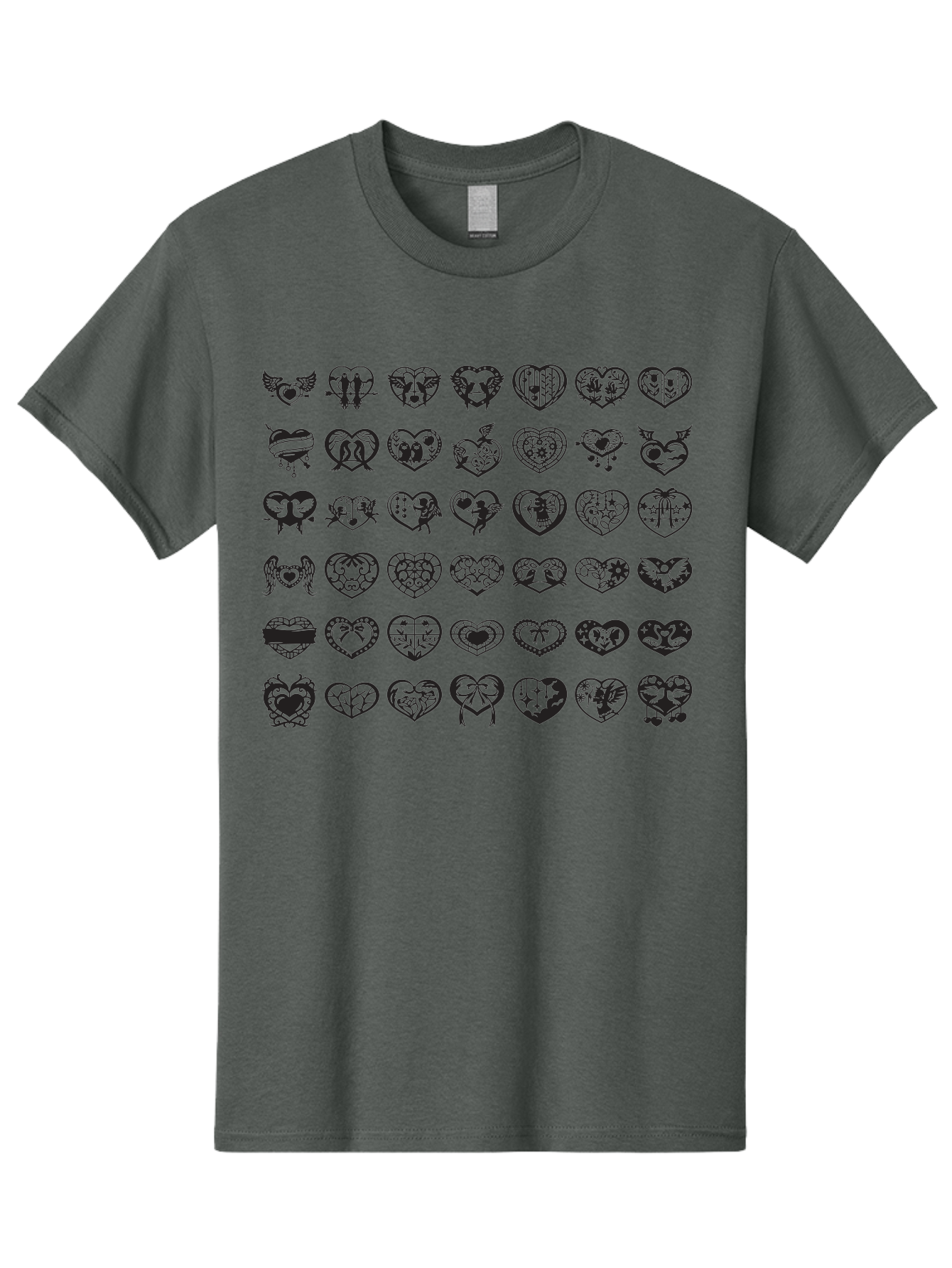 Tattooed-Hearts Men'S Graphic Tee, 100% Cotton, Comfortable Casual Summer Wear, Machine Washable, Tattoo Designs, Heart Shapes, Black Ink, Various Patterns, Symbolic Art, Heart Graphics, Tattoo Inspiration, Body Art, Symbolic Hearts, Aab299