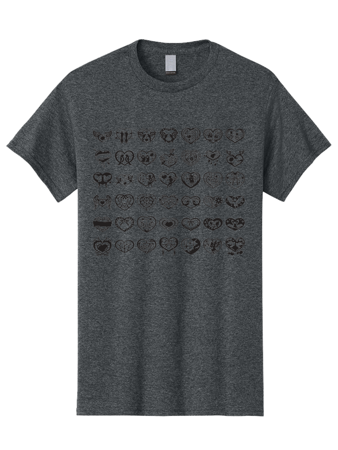 Tattooed-Hearts Men'S Graphic Tee, 100% Cotton, Comfortable Casual Summer Wear, Machine Washable, Tattoo Designs, Heart Shapes, Black Ink, Various Patterns, Symbolic Art, Heart Graphics, Tattoo Inspiration, Body Art, Symbolic Hearts, Aab299