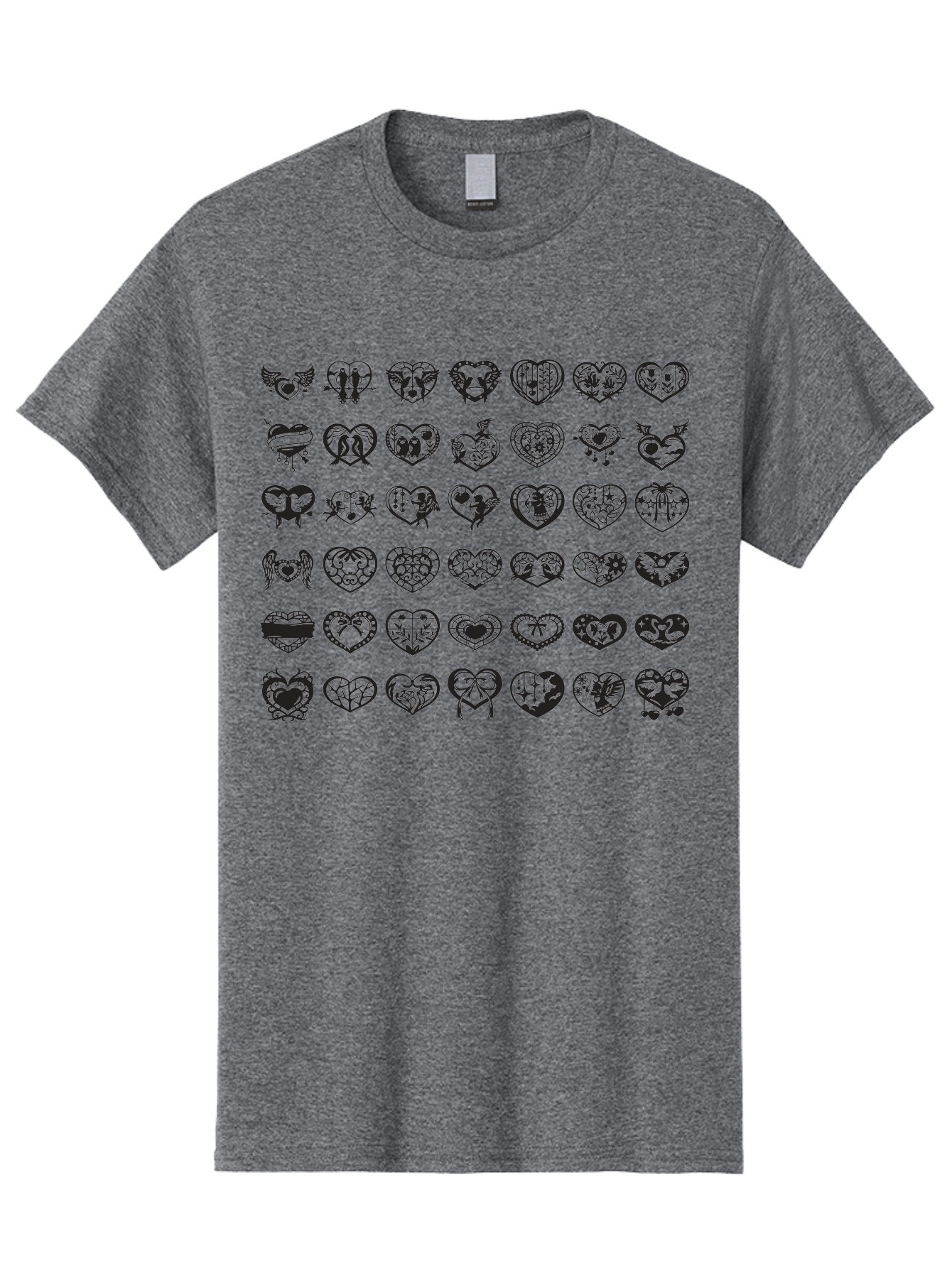 Tattooed-Hearts Men'S Graphic Tee, 100% Cotton, Comfortable Casual Summer Wear, Machine Washable, Tattoo Designs, Heart Shapes, Black Ink, Various Patterns, Symbolic Art, Heart Graphics, Tattoo Inspiration, Body Art, Symbolic Hearts, Aab299