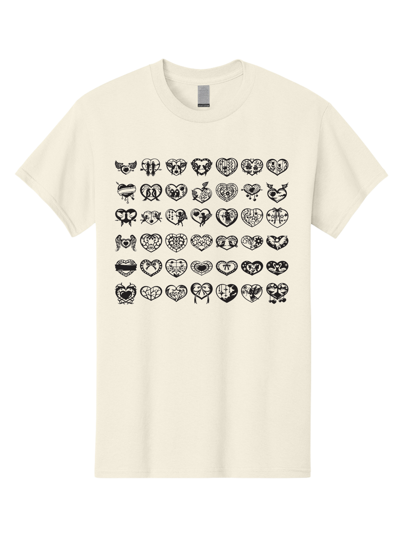 Tattooed-Hearts Men'S Graphic Tee, 100% Cotton, Comfortable Casual Summer Wear, Machine Washable, Tattoo Designs, Heart Shapes, Black Ink, Various Patterns, Symbolic Art, Heart Graphics, Tattoo Inspiration, Body Art, Symbolic Hearts, Aab299