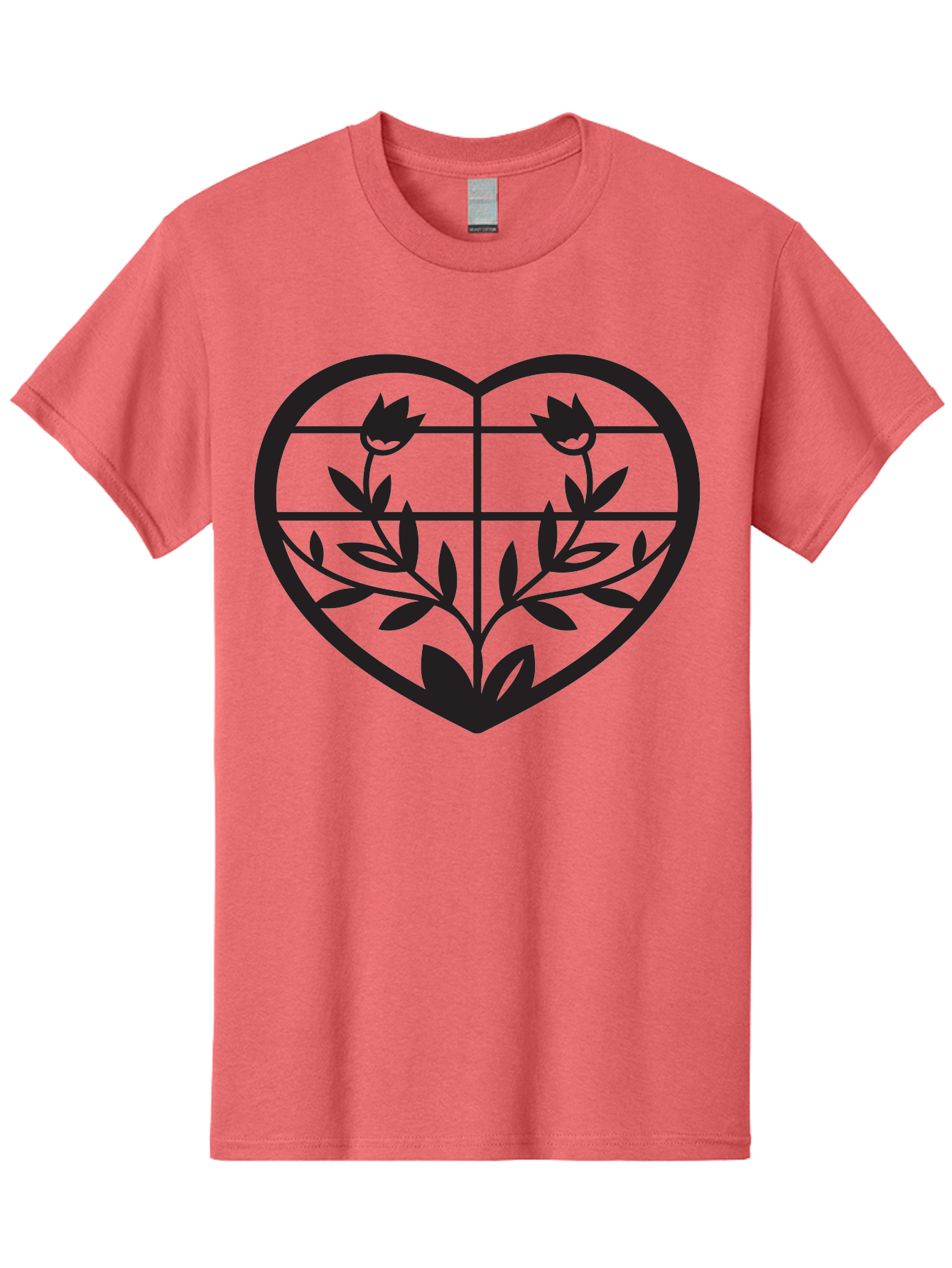 Tulips-Heart Men'S Graphic Tee, 100% Cotton, Comfortable Casual Summer Wear, Machine Washable, Heart Shape, Tulip Flowers, Leafy Stems, Floral Design, Love Symbol, Minimalist Art, Simple Graphics, Grid Pattern, Black Silhouette Aab302