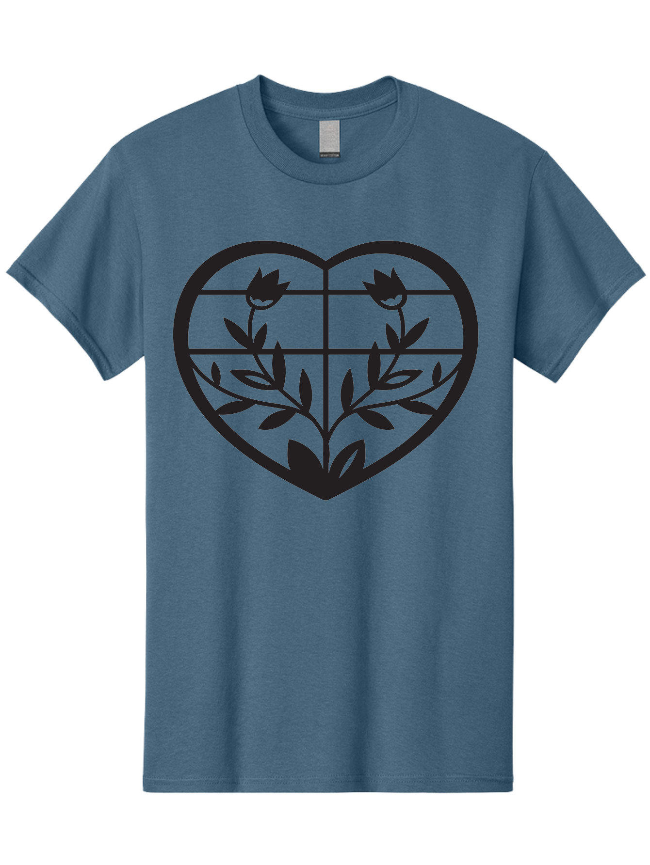 Tulips-Heart Men'S Graphic Tee, 100% Cotton, Comfortable Casual Summer Wear, Machine Washable, Heart Shape, Tulip Flowers, Leafy Stems, Floral Design, Love Symbol, Minimalist Art, Simple Graphics, Grid Pattern, Black Silhouette Aab302