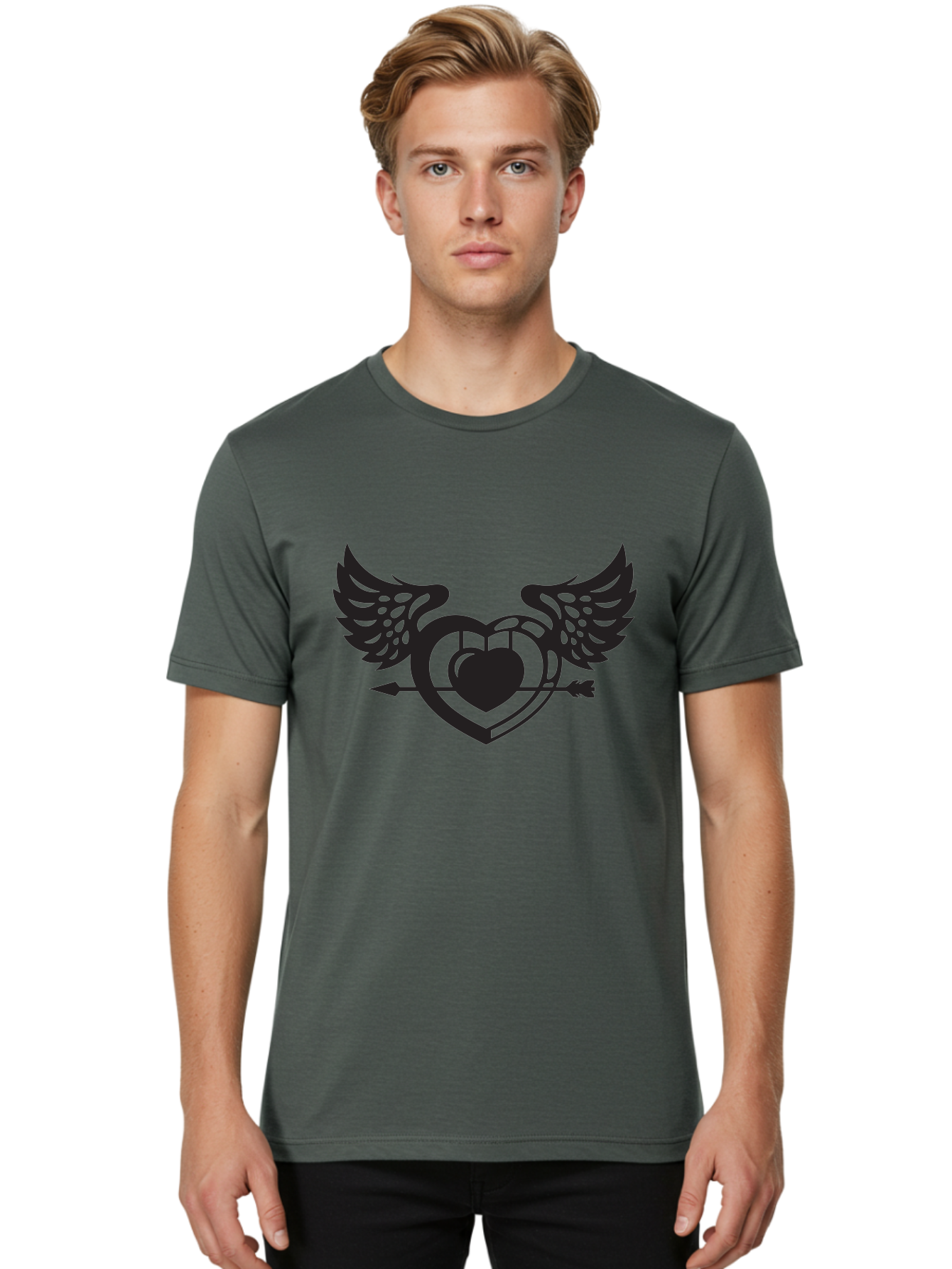 Winged-Heart Men'S Graphic Tee, 100% Cotton, Comfortable Casual Summer Wear, Machine Washable, Heart With Wings, Arrow Through Heart, Love Symbol, Cupid Inspiration, Heart Design, Winged Heart, Love Art, Valentines Day Theme, Heart With Arrow Aab304