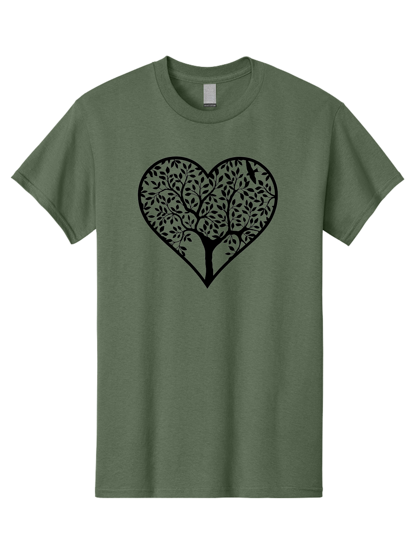 Tree-Of-Life-Heart-1 Men'S Graphic Tee, 100% Cotton, Comfortable Casual Summer Wear, Machine Washable, Tree In Heart Shape, Symbolic Representation, Love For Nature, Eco-Friendly, Black Silhouette Design, Leafy Branches, Valentines Day Theme, Aab306