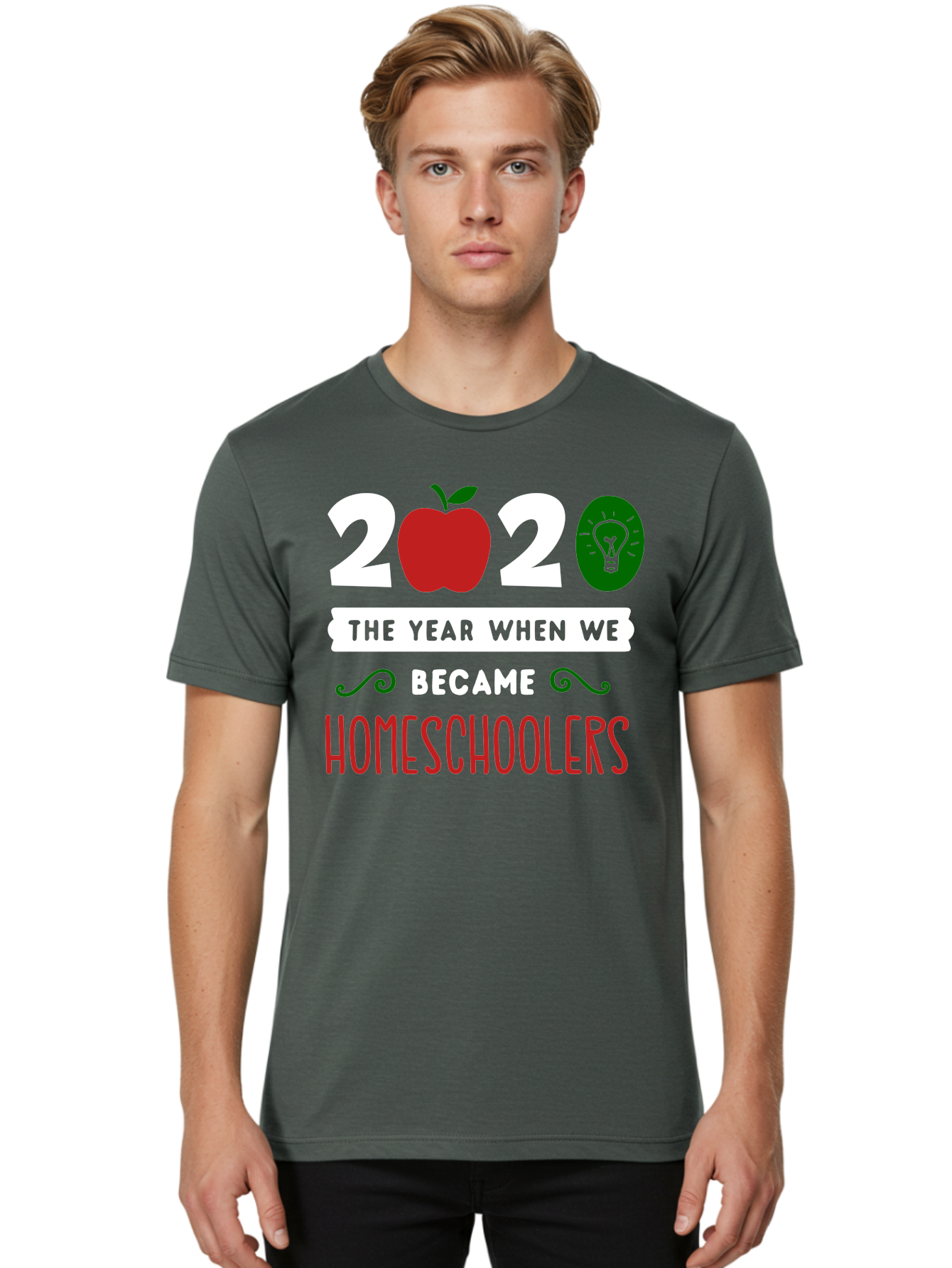 2020-The-Year-When-We-Became-Homeschoolers-2 Men'S Graphic Tee, 100% Cotton, Comfortable Casual Summer Wear, Machine Washable, Homeschooling, 2020, Year Of Change, Education, Learning At Home, Homeschoolers, New Normal, Covid-19 Impact, Aab310