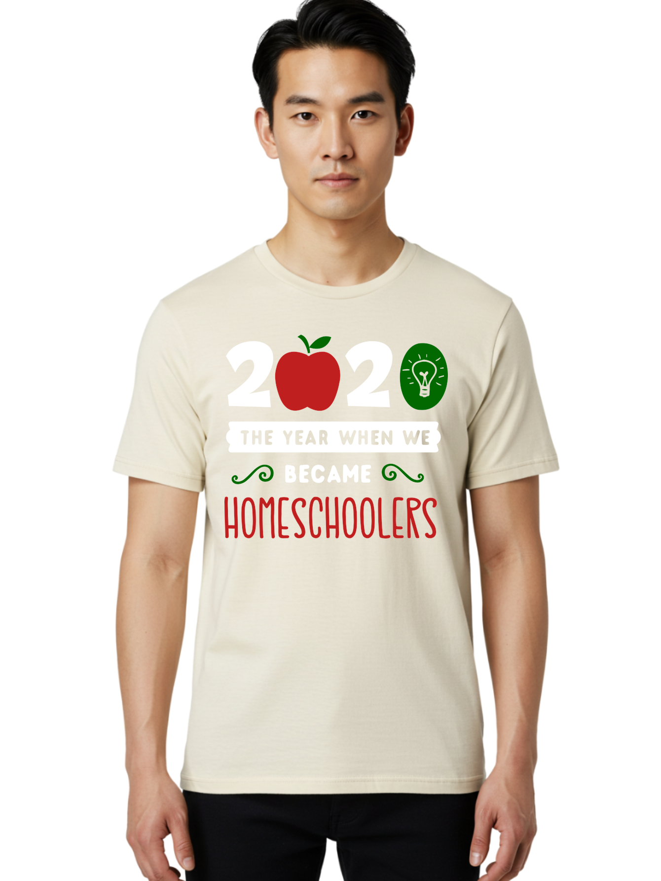 2020-The-Year-When-We-Became-Homeschoolers-2 Men'S Graphic Tee, 100% Cotton, Comfortable Casual Summer Wear, Machine Washable, Homeschooling, 2020, Year Of Change, Education, Learning At Home, Homeschoolers, New Normal, Covid-19 Impact, Aab310
