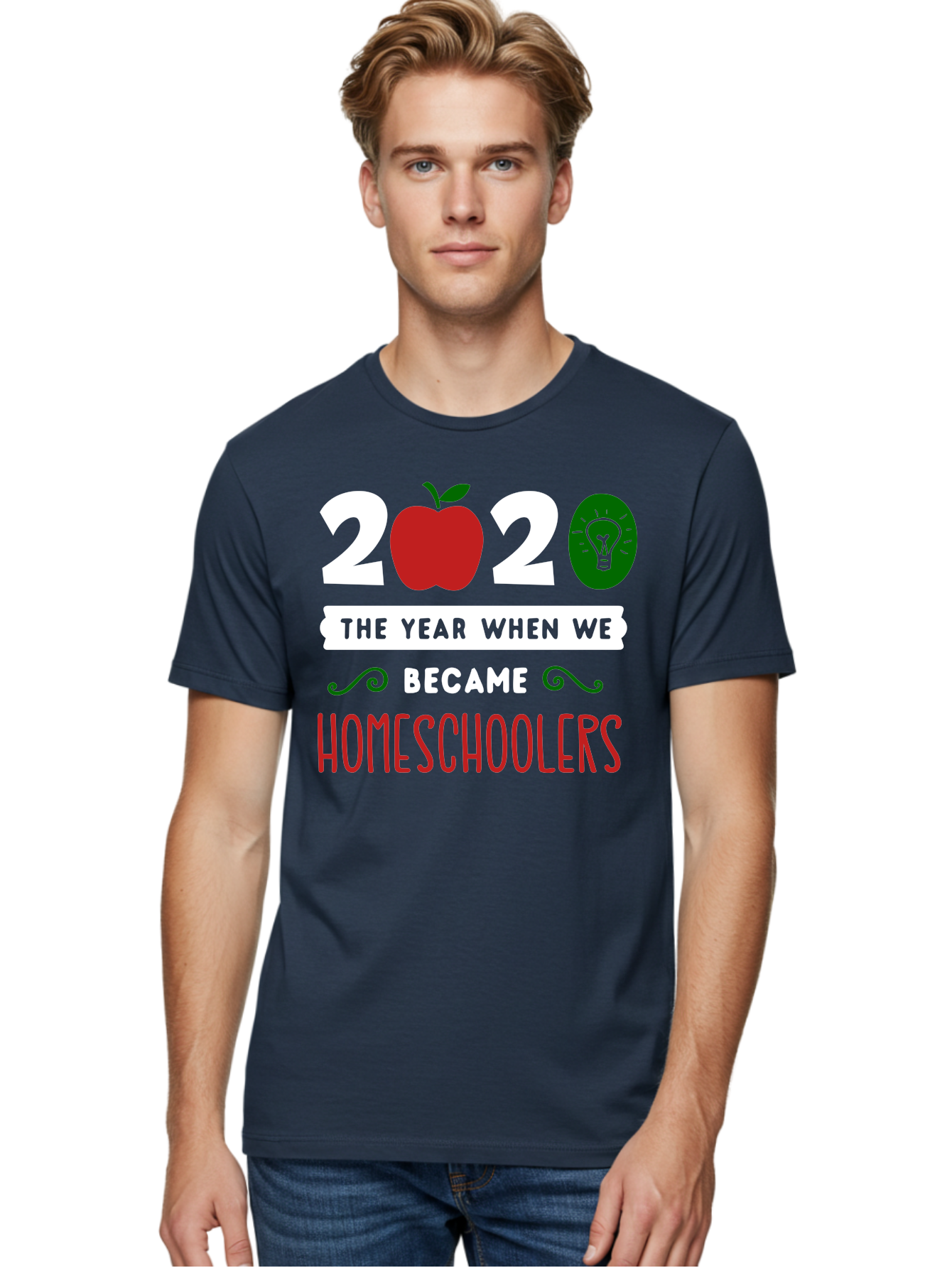 2020-The-Year-When-We-Became-Homeschoolers-2 Men'S Graphic Tee, 100% Cotton, Comfortable Casual Summer Wear, Machine Washable, Homeschooling, 2020, Year Of Change, Education, Learning At Home, Homeschoolers, New Normal, Covid-19 Impact, Aab310