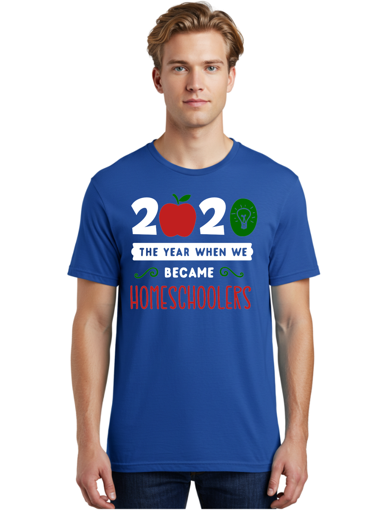 2020-The-Year-When-We-Became-Homeschoolers-2 Men'S Graphic Tee, 100% Cotton, Comfortable Casual Summer Wear, Machine Washable, Homeschooling, 2020, Year Of Change, Education, Learning At Home, Homeschoolers, New Normal, Covid-19 Impact, Aab310