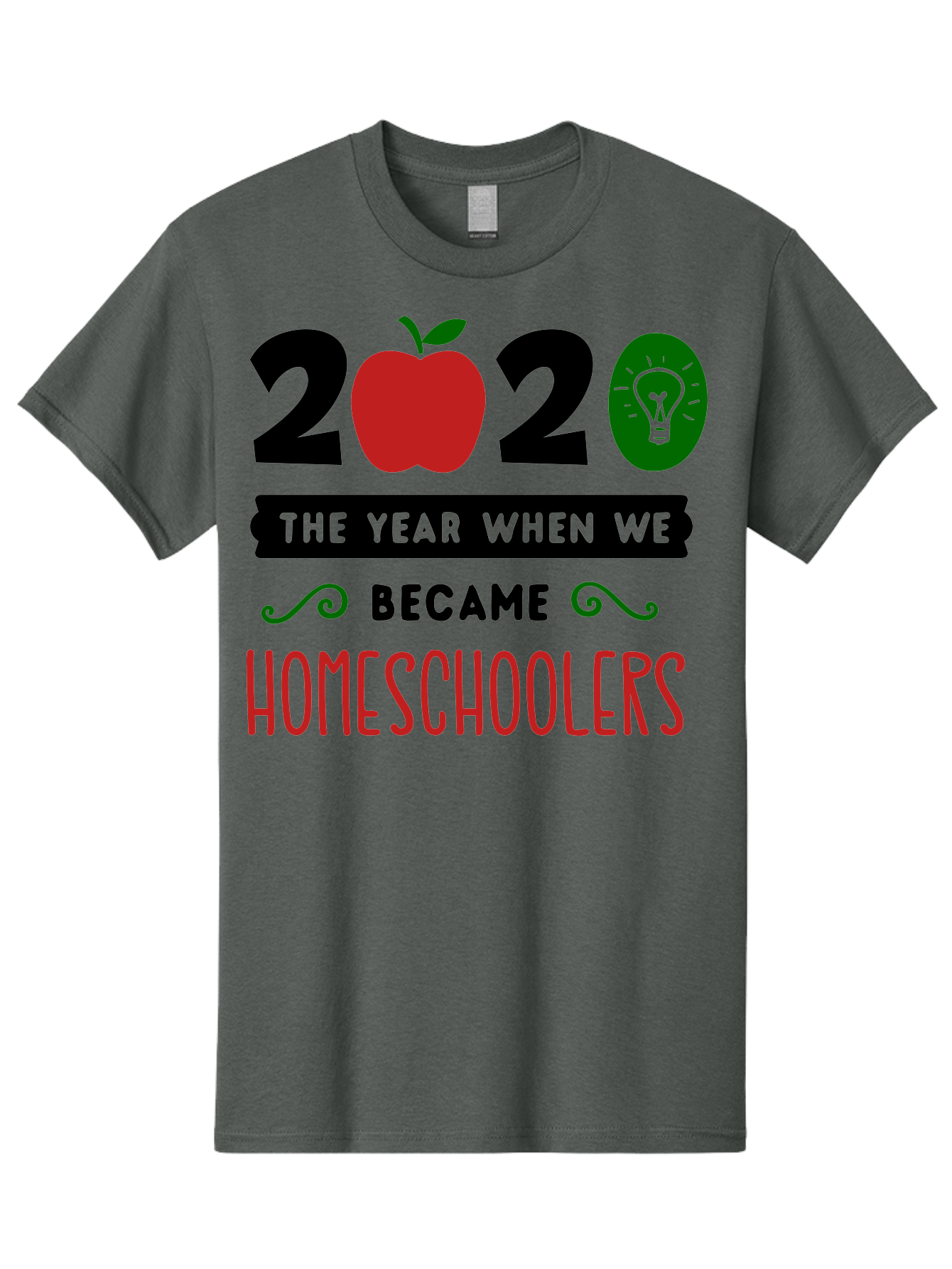 2020-The-Year-When-We-Became-Homeschoolers-3 Men'S Graphic Tee, 100% Cotton, Comfortable Casual Summer Wear, Machine Washable, Homeschooling, Homeschoolers, 2020, Apple, Light Bulb, Year Of Change, Educational Shift, Learning At Home, Aab311