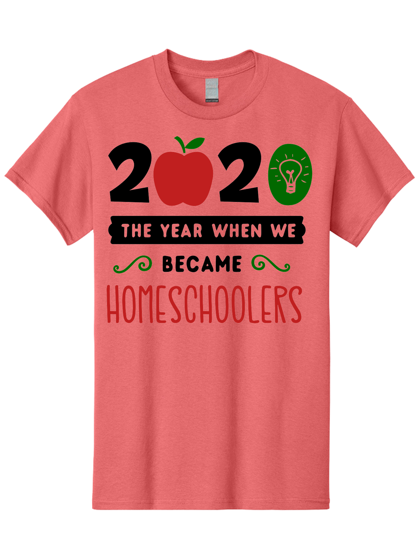 2020-The-Year-When-We-Became-Homeschoolers-3 Men'S Graphic Tee, 100% Cotton, Comfortable Casual Summer Wear, Machine Washable, Homeschooling, Homeschoolers, 2020, Apple, Light Bulb, Year Of Change, Educational Shift, Learning At Home, Aab311