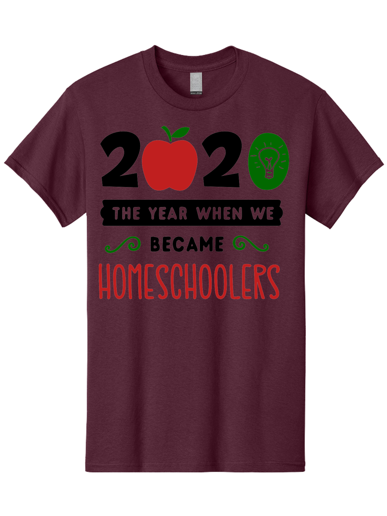 2020-The-Year-When-We-Became-Homeschoolers-3 Men'S Graphic Tee, 100% Cotton, Comfortable Casual Summer Wear, Machine Washable, Homeschooling, Homeschoolers, 2020, Apple, Light Bulb, Year Of Change, Educational Shift, Learning At Home, Aab311