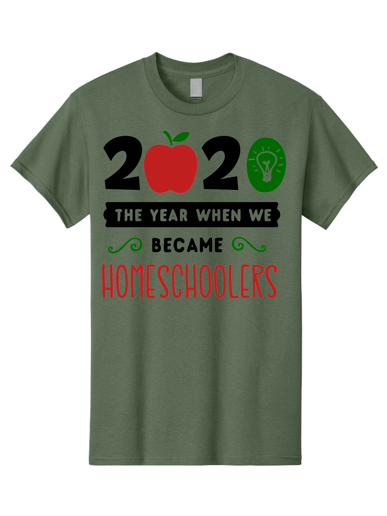 2020-The-Year-When-We-Became-Homeschoolers-3 Men'S Graphic Tee, 100% Cotton, Comfortable Casual Summer Wear, Machine Washable, Homeschooling, Homeschoolers, 2020, Apple, Light Bulb, Year Of Change, Educational Shift, Learning At Home, Aab311