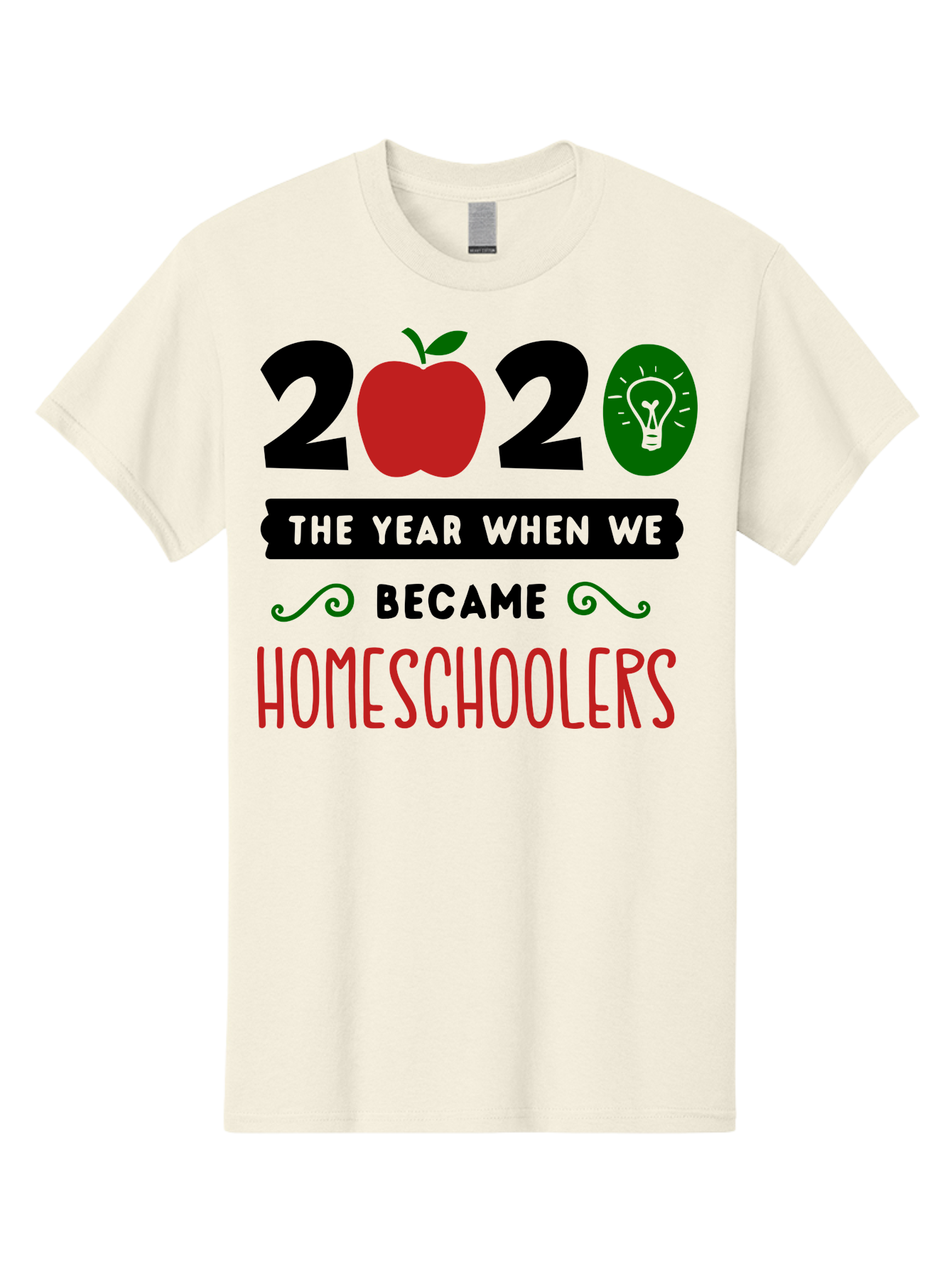 2020-The-Year-When-We-Became-Homeschoolers-3 Men'S Graphic Tee, 100% Cotton, Comfortable Casual Summer Wear, Machine Washable, Homeschooling, Homeschoolers, 2020, Apple, Light Bulb, Year Of Change, Educational Shift, Learning At Home, Aab311
