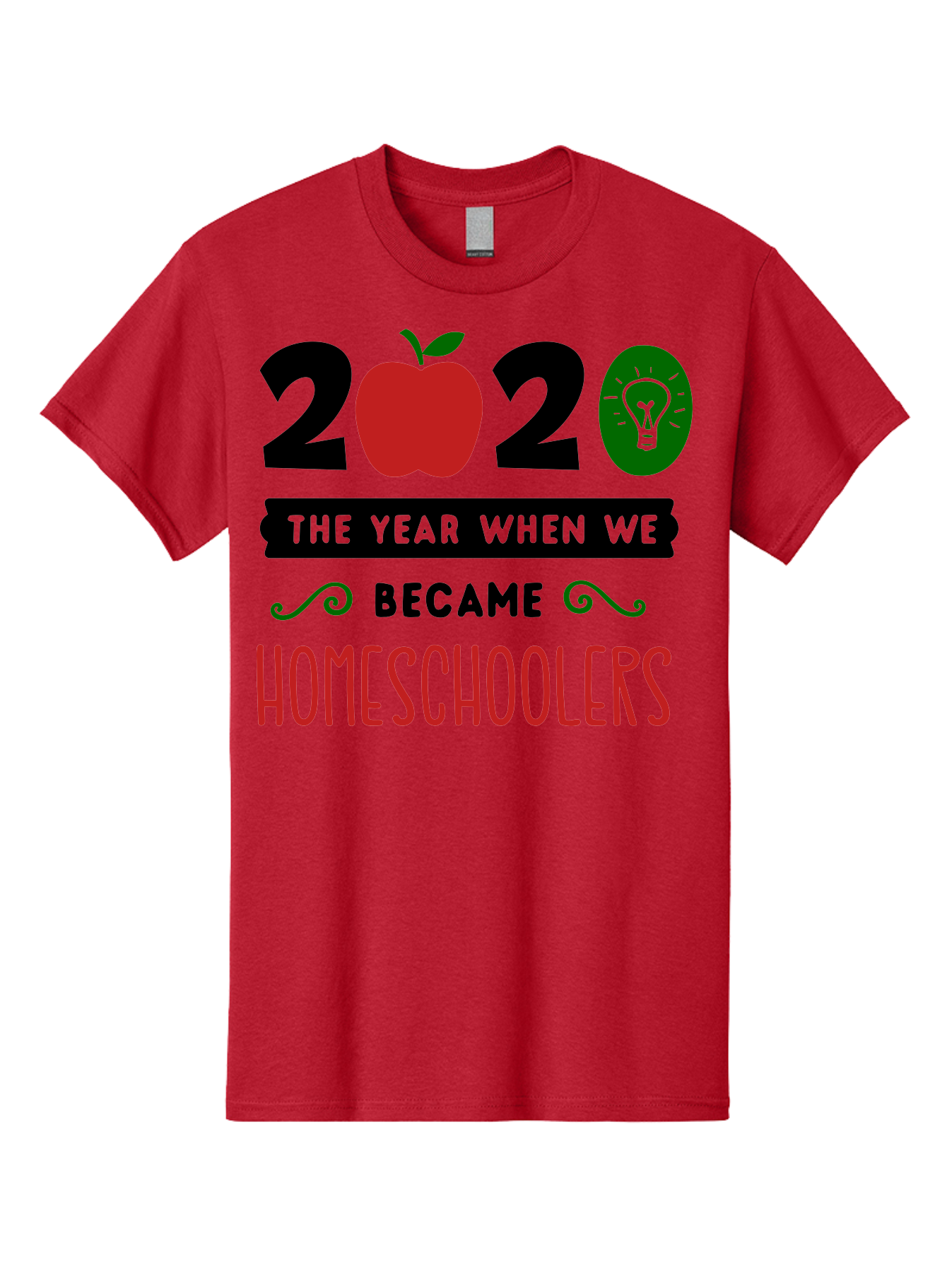 2020-The-Year-When-We-Became-Homeschoolers-3 Men'S Graphic Tee, 100% Cotton, Comfortable Casual Summer Wear, Machine Washable, Homeschooling, Homeschoolers, 2020, Apple, Light Bulb, Year Of Change, Educational Shift, Learning At Home, Aab311