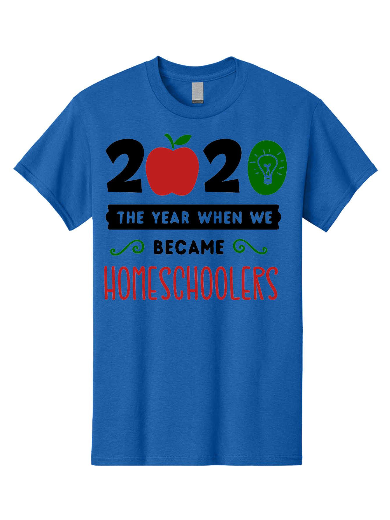 2020-The-Year-When-We-Became-Homeschoolers-3 Men'S Graphic Tee, 100% Cotton, Comfortable Casual Summer Wear, Machine Washable, Homeschooling, Homeschoolers, 2020, Apple, Light Bulb, Year Of Change, Educational Shift, Learning At Home, Aab311