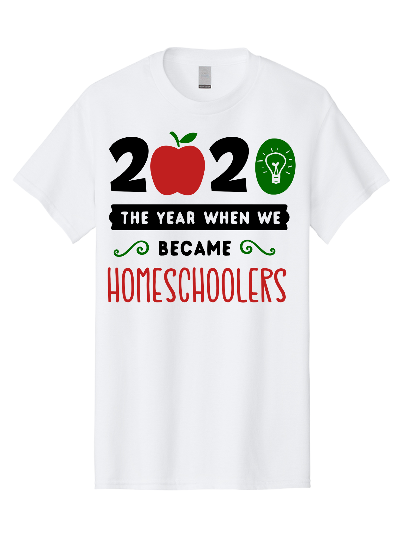 2020-The-Year-When-We-Became-Homeschoolers-3 Men'S Graphic Tee, 100% Cotton, Comfortable Casual Summer Wear, Machine Washable, Homeschooling, Homeschoolers, 2020, Apple, Light Bulb, Year Of Change, Educational Shift, Learning At Home, Aab311