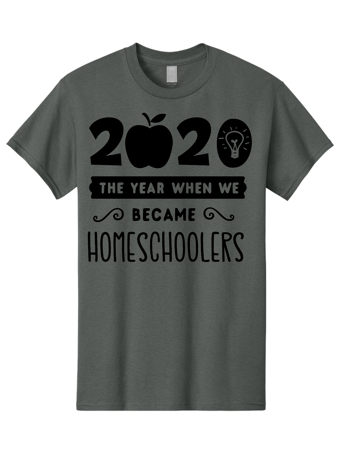 2020-The-Year-When-We-Became-Homeschoolers Men'S Graphic Tee, 100% Cotton, Comfortable Casual Summer Wear, Machine Washable, Homeschooling, Online Learning, Education, 2020, Homeschoolers, Apple, Lightbulb, School Year, Aab312