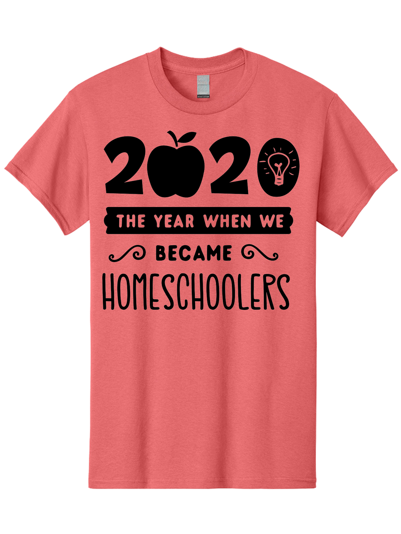 2020-The-Year-When-We-Became-Homeschoolers Men'S Graphic Tee, 100% Cotton, Comfortable Casual Summer Wear, Machine Washable, Homeschooling, Online Learning, Education, 2020, Homeschoolers, Apple, Lightbulb, School Year, Aab312