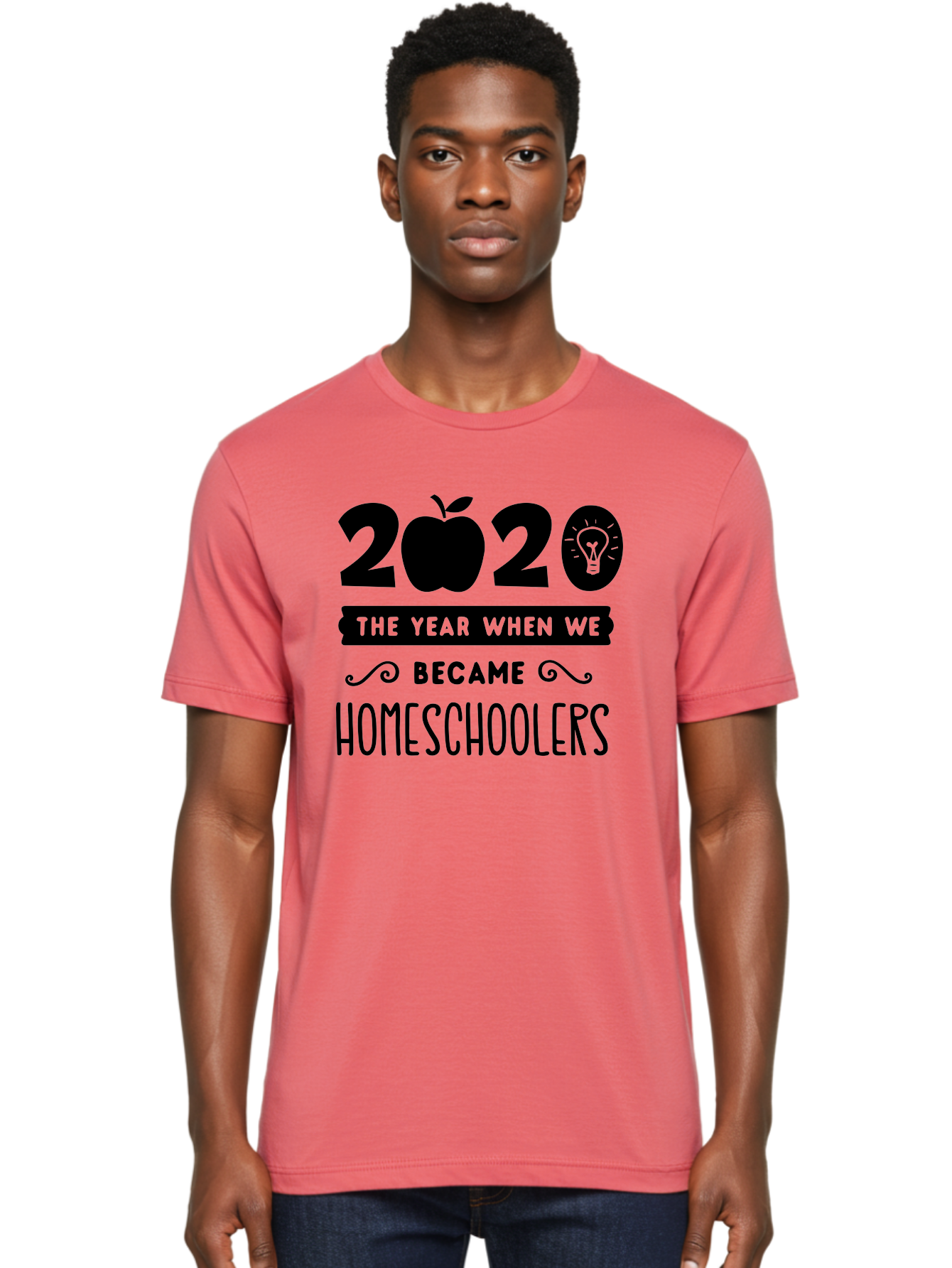 2020-The-Year-When-We-Became-Homeschoolers Men'S Graphic Tee, 100% Cotton, Comfortable Casual Summer Wear, Machine Washable, Homeschooling, Online Learning, Education, 2020, Homeschoolers, Apple, Lightbulb, School Year, Aab312