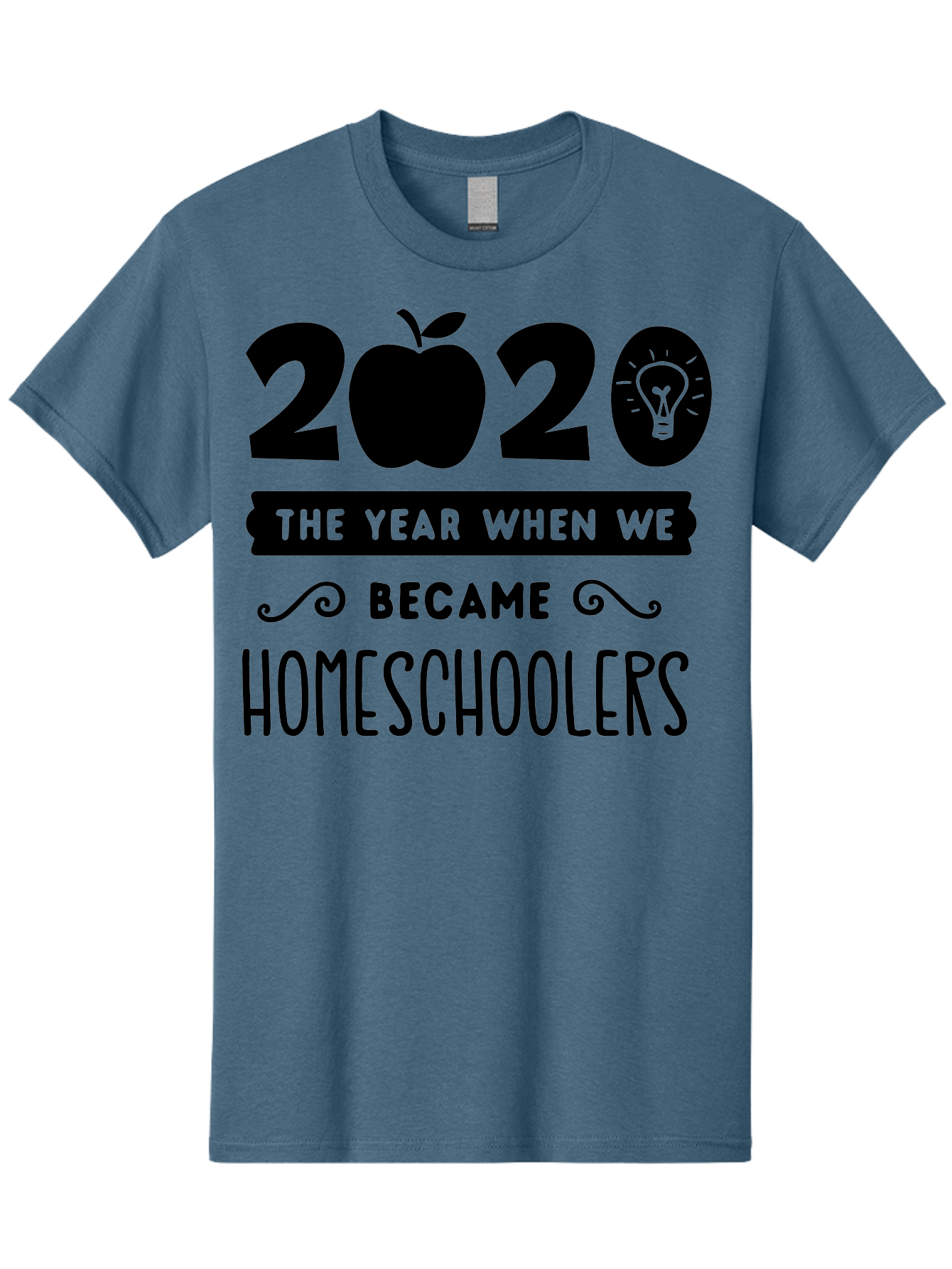 2020-The-Year-When-We-Became-Homeschoolers Men'S Graphic Tee, 100% Cotton, Comfortable Casual Summer Wear, Machine Washable, Homeschooling, Online Learning, Education, 2020, Homeschoolers, Apple, Lightbulb, School Year, Aab312