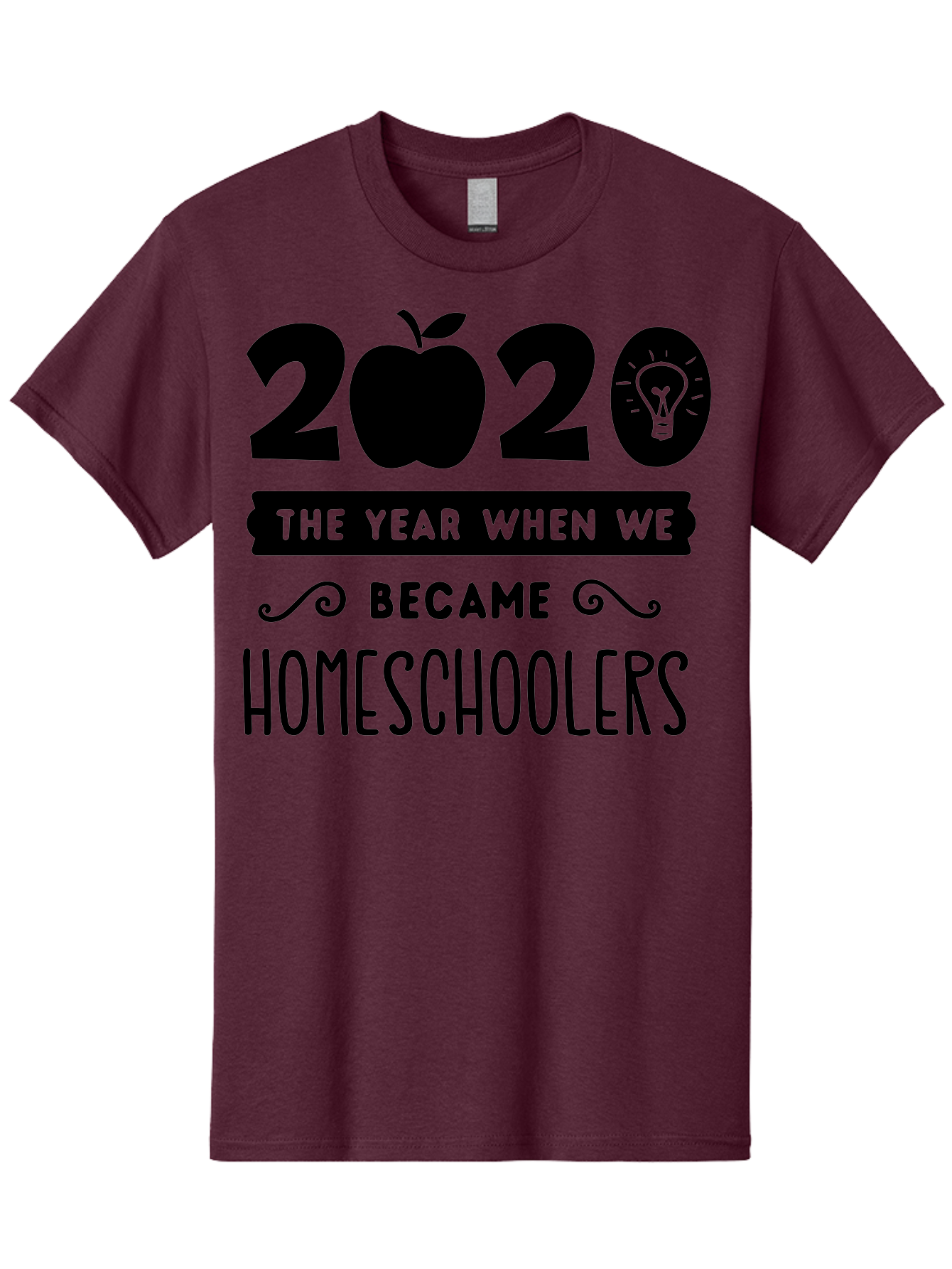 2020-The-Year-When-We-Became-Homeschoolers Men'S Graphic Tee, 100% Cotton, Comfortable Casual Summer Wear, Machine Washable, Homeschooling, Online Learning, Education, 2020, Homeschoolers, Apple, Lightbulb, School Year, Aab312