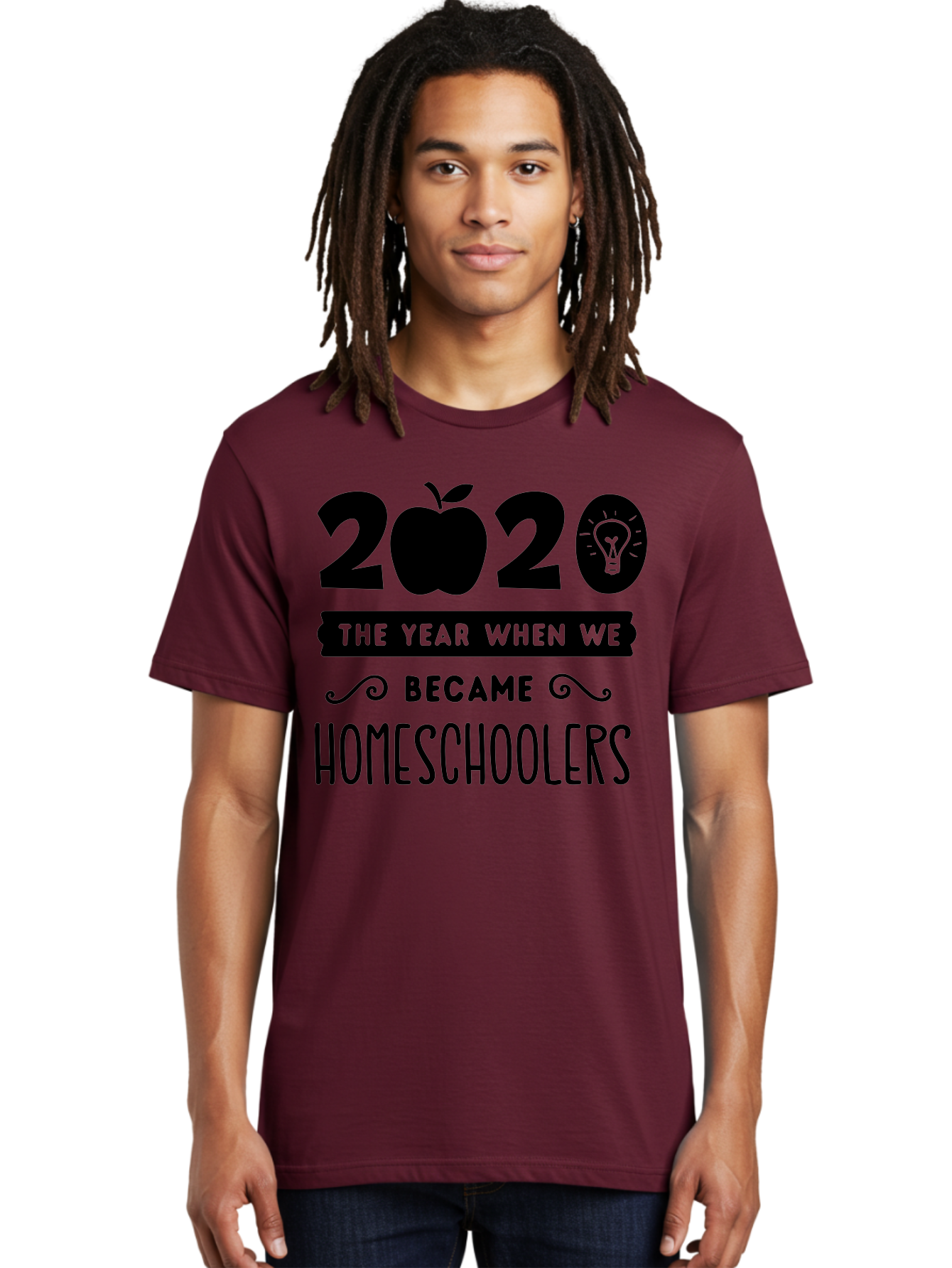 2020-The-Year-When-We-Became-Homeschoolers Men'S Graphic Tee, 100% Cotton, Comfortable Casual Summer Wear, Machine Washable, Homeschooling, Online Learning, Education, 2020, Homeschoolers, Apple, Lightbulb, School Year, Aab312