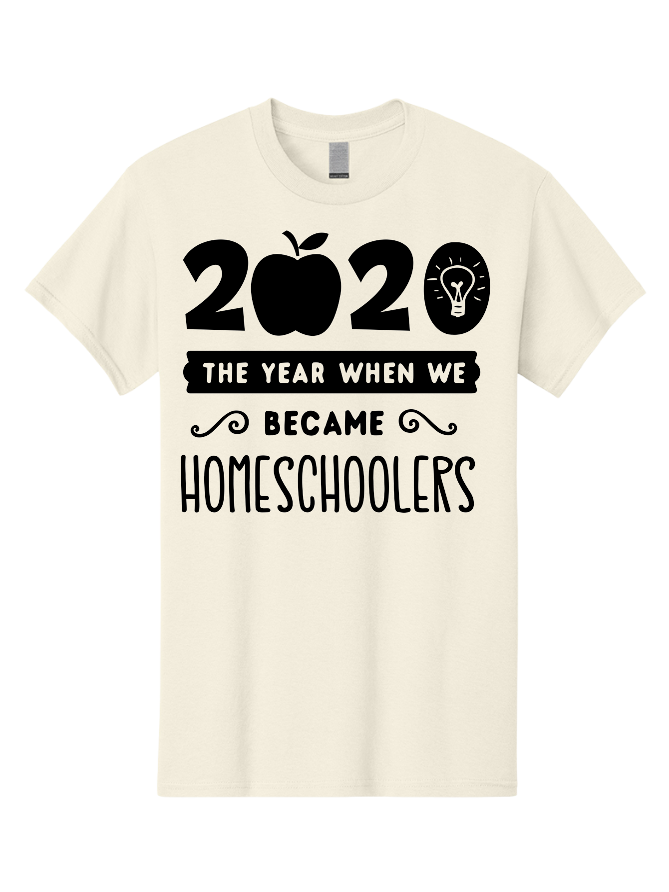 2020-The-Year-When-We-Became-Homeschoolers Men'S Graphic Tee, 100% Cotton, Comfortable Casual Summer Wear, Machine Washable, Homeschooling, Online Learning, Education, 2020, Homeschoolers, Apple, Lightbulb, School Year, Aab312