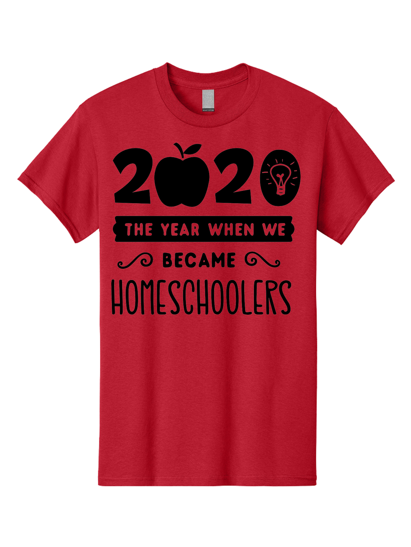 2020-The-Year-When-We-Became-Homeschoolers Men'S Graphic Tee, 100% Cotton, Comfortable Casual Summer Wear, Machine Washable, Homeschooling, Online Learning, Education, 2020, Homeschoolers, Apple, Lightbulb, School Year, Aab312