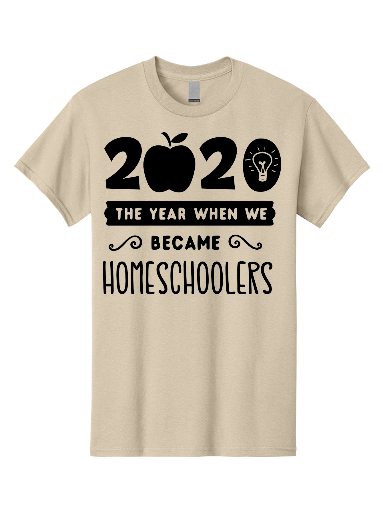 2020-The-Year-When-We-Became-Homeschoolers Men'S Graphic Tee, 100% Cotton, Comfortable Casual Summer Wear, Machine Washable, Homeschooling, Online Learning, Education, 2020, Homeschoolers, Apple, Lightbulb, School Year, Aab312