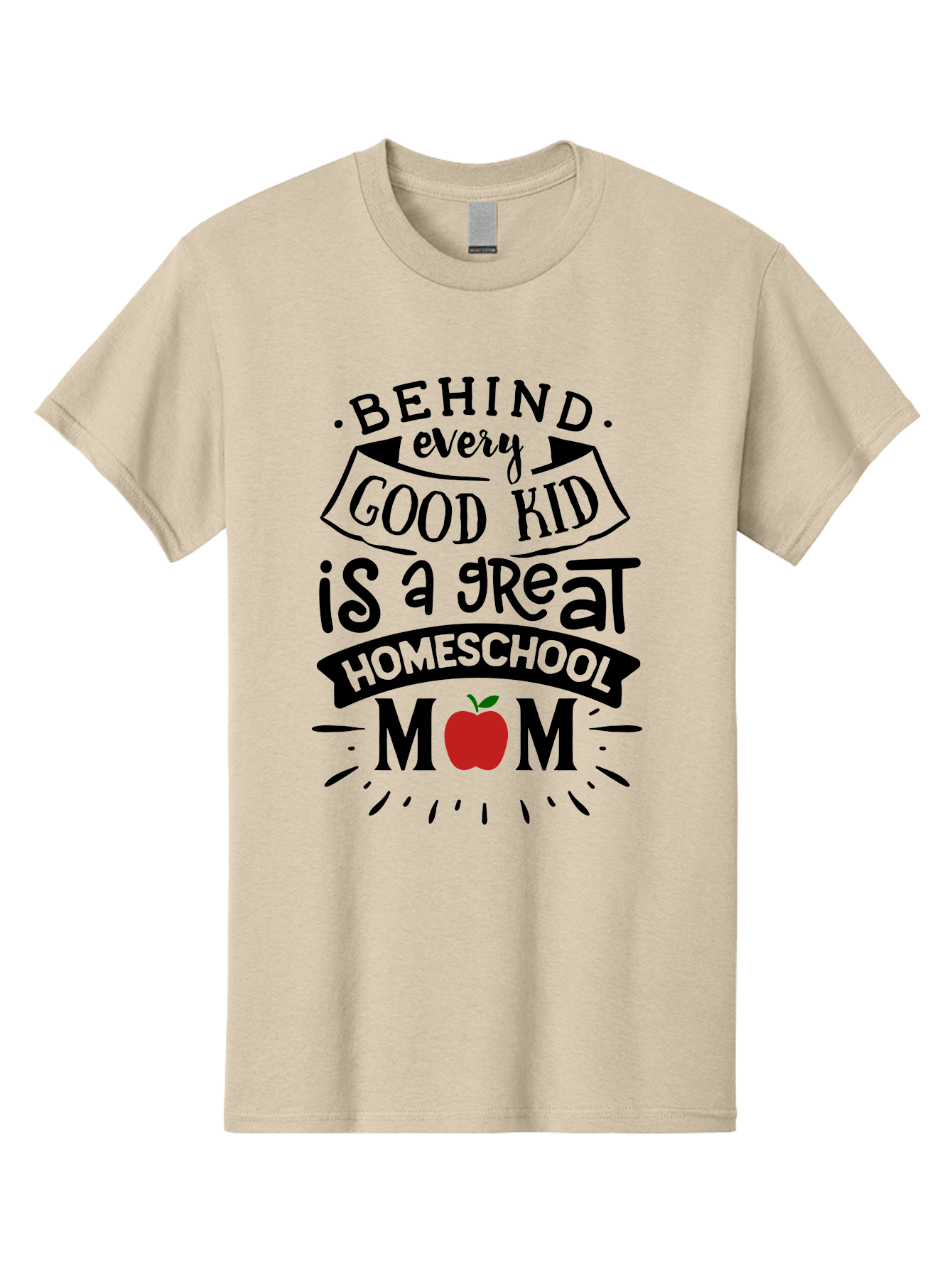 Behind-Every-Good-Kid-2 Men'S Graphic Tee, 100% Cotton, Comfortable Casual Summer Wear, Machine Washable, Homeschool Mom Appreciation, Proud Mom Quote, Homeschooling Inspiration, Motherhood Dedication, Apple Symbol, Educational Support, Aab314