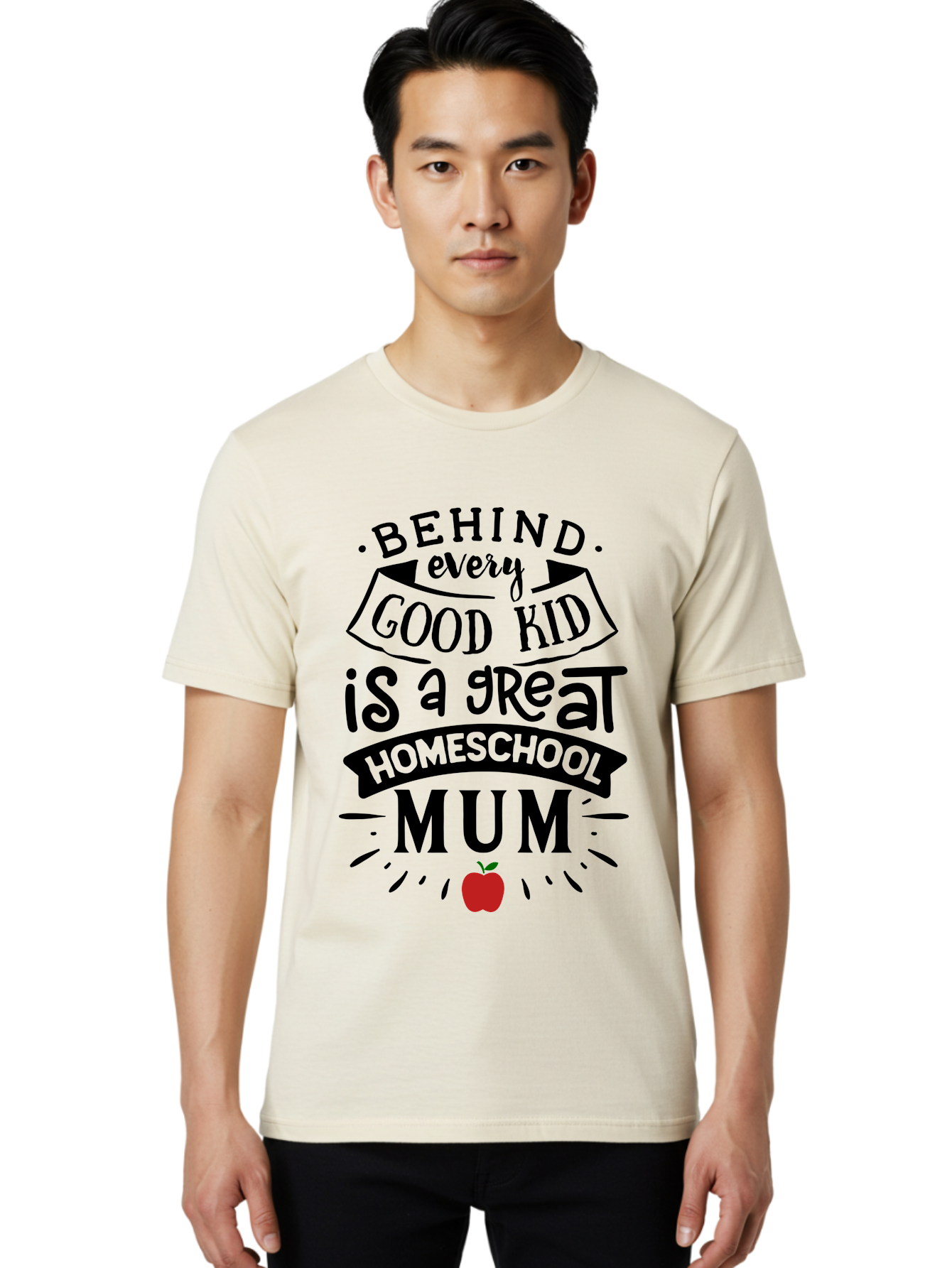 Behind-Every-Good-Kid-3 Men'S Graphic Tee, 100% Cotton, Comfortable Casual Summer Wear, Machine Washable, Homeschool Mum Appreciation, Proud Homeschool Parent, Supportive Mother, Homeschooling Journey, Behind Every Good Kid, Aab315
