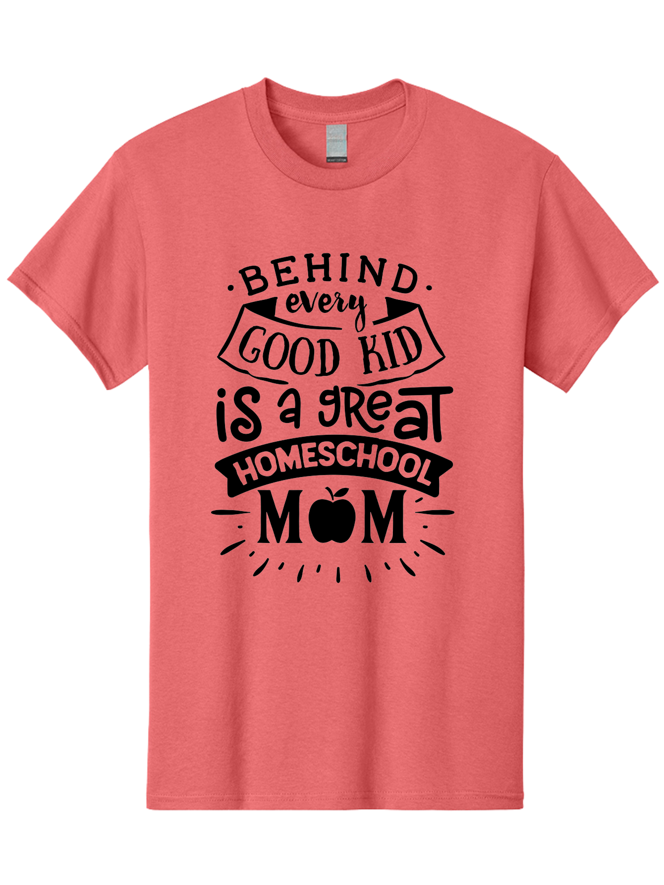 Behind-Every-Good-Kid Men'S Graphic Tee, 100% Cotton, Comfortable Casual Summer Wear, Machine Washable, Homeschool Mom Appreciation, Proud Homeschool Parent, Homeschooling Inspiration, Supportive Mom Quote, Apple Symbol Education Aab319