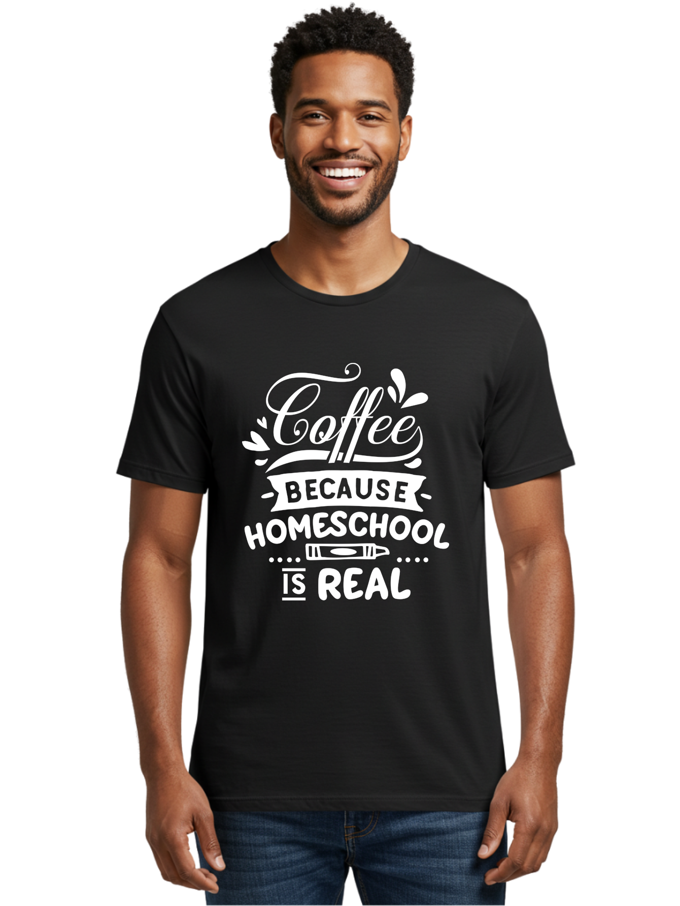 Coffee-Because-Homeschool-Is-Real-1 Men'S Graphic Tee, 100% Cotton, Comfortable Casual Summer Wear, Machine Washable, Homeschooling, Coffee Humor, Parenting Joke, Educational Quote, Teacher Humor, Coffee Lover, Homeschool Mom, Funny Saying Aab324