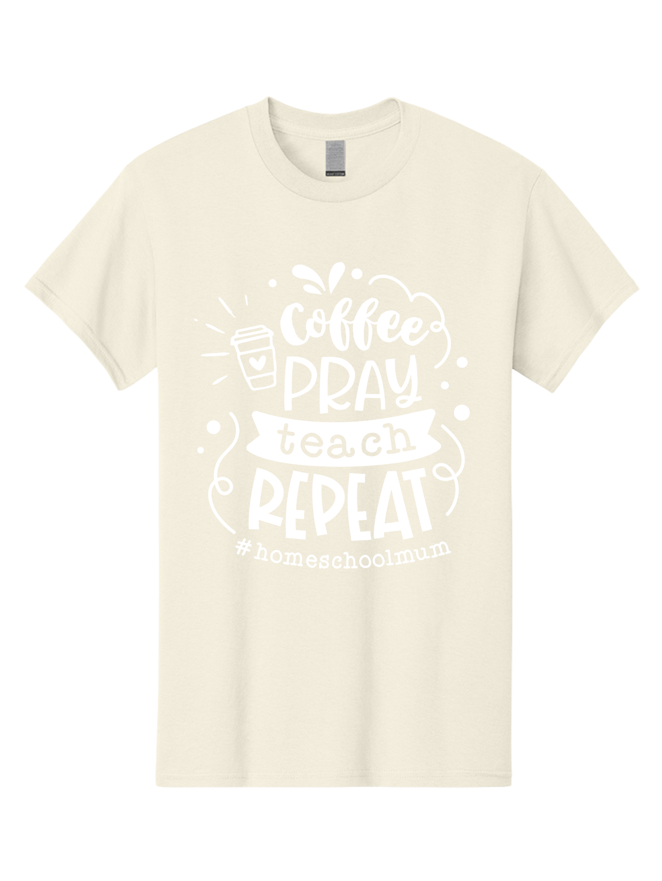 Coffee-Pray-Teach-Repeat-1 Men'S Graphic Tee, 100% Cotton, Comfortable Casual Summer Wear, Machine Washable, Coffee, Pray, Teach, Repeat, Homeschool Mum, Inspirational Quotes, Motivational Phrases, Coffee Cup, Heart Symbol, Modern Typography, Aab326