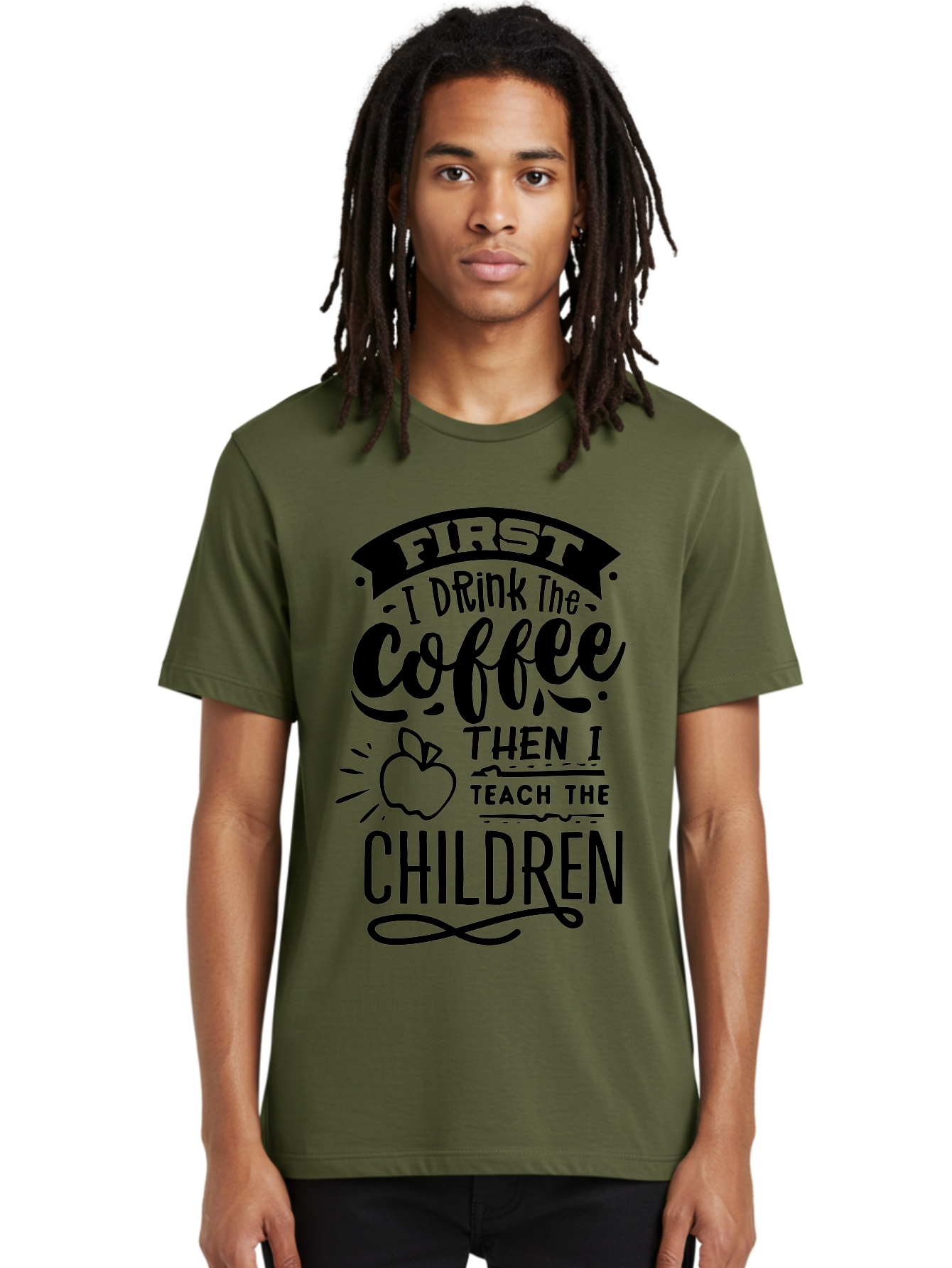 First-I-Drink-The-Coffee-Then-I-Teach-The-Children Men'S Graphic Tee, 100% Cotton, Comfortable Casual Summer Wear, Machine Washable, Coffee Quote, Teacher Humor, Funny Teacher, Coffee Lover, Teaching Profession, Educator Quote, Aab331