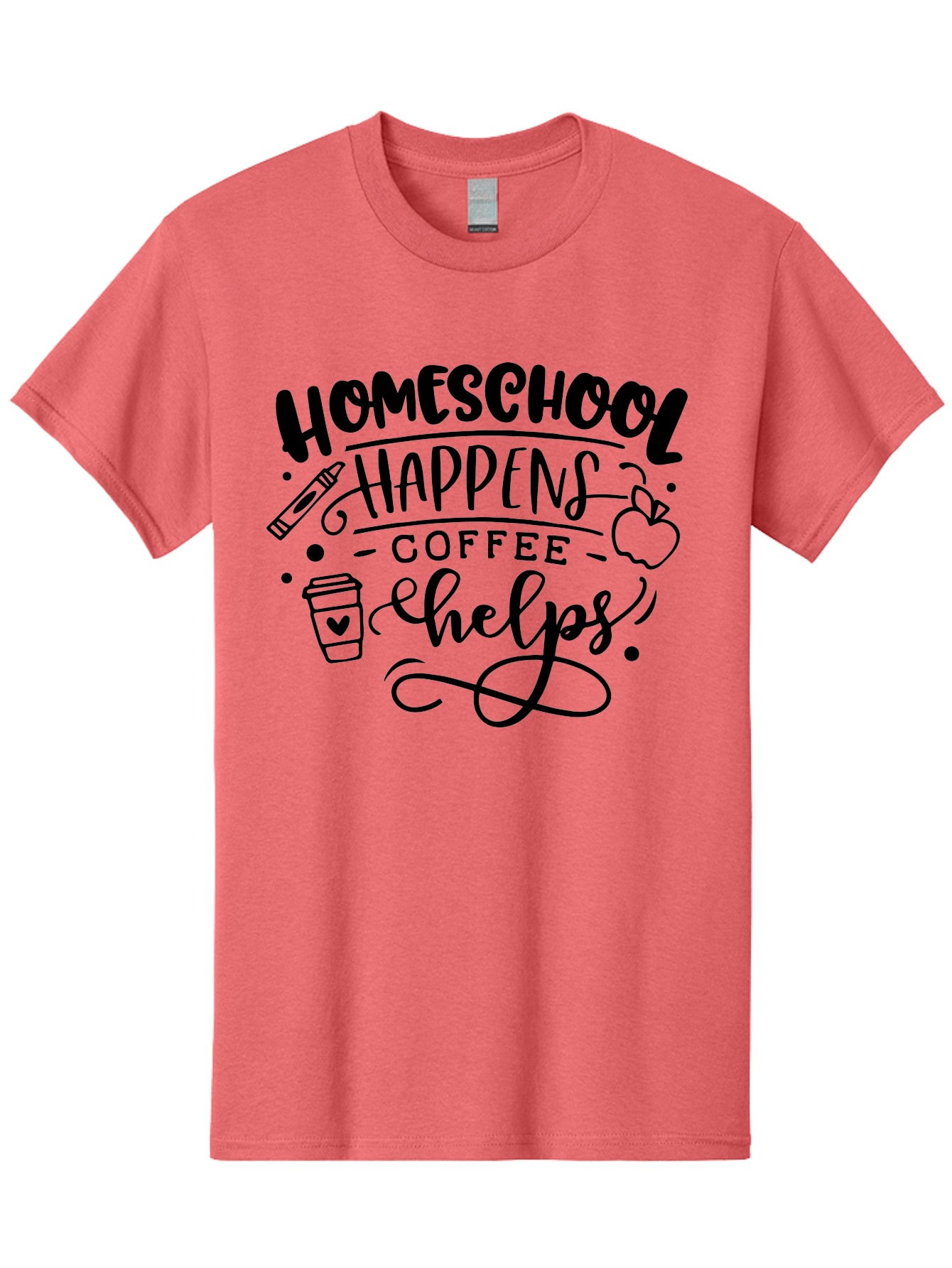 Homeschool-Happens-Coffee-Helps-1 Men'S Graphic Tee, 100% Cotton, Comfortable Casual Summer Wear, Machine Washable, Homeschooling, Coffee Culture, Educational Quotes, Inspirational Sayings, Homeschool Parents, Coffee Lovers, Funny Quotes, Aab340