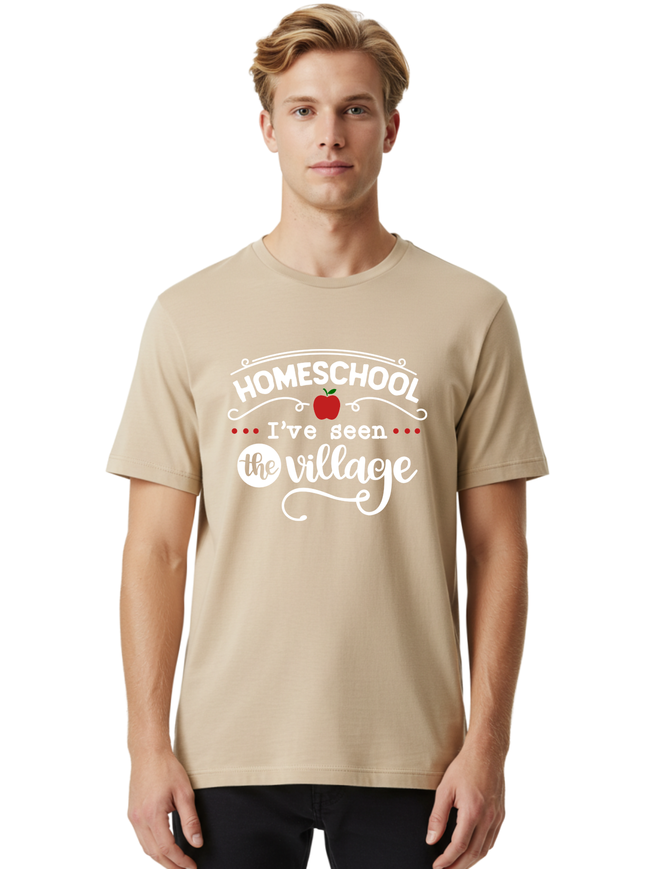 Homeschool-I-Ve-Seen-The-Village-2 Men'S Graphic Tee, 100% Cotton, Comfortable Casual Summer Wear, Machine Washable, Homeschool, Alternative Education, Village Community, Personalized Learning, Homeschooling Parents, Educational Freedom, Aab343