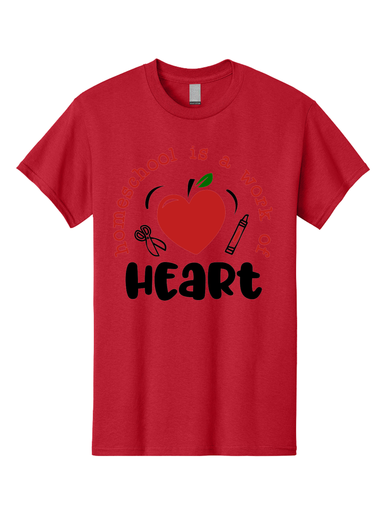 Homeschool-Is-A-Work-Of-Heart-2 Men'S Graphic Tee, 100% Cotton, Comfortable Casual Summer Wear, Machine Washable, Homeschooling, Heartwork, Education, Love, Apple, Crayon, Learning, Teaching, Homeschool Life, Art, Heart, Personalized Learning Aab347