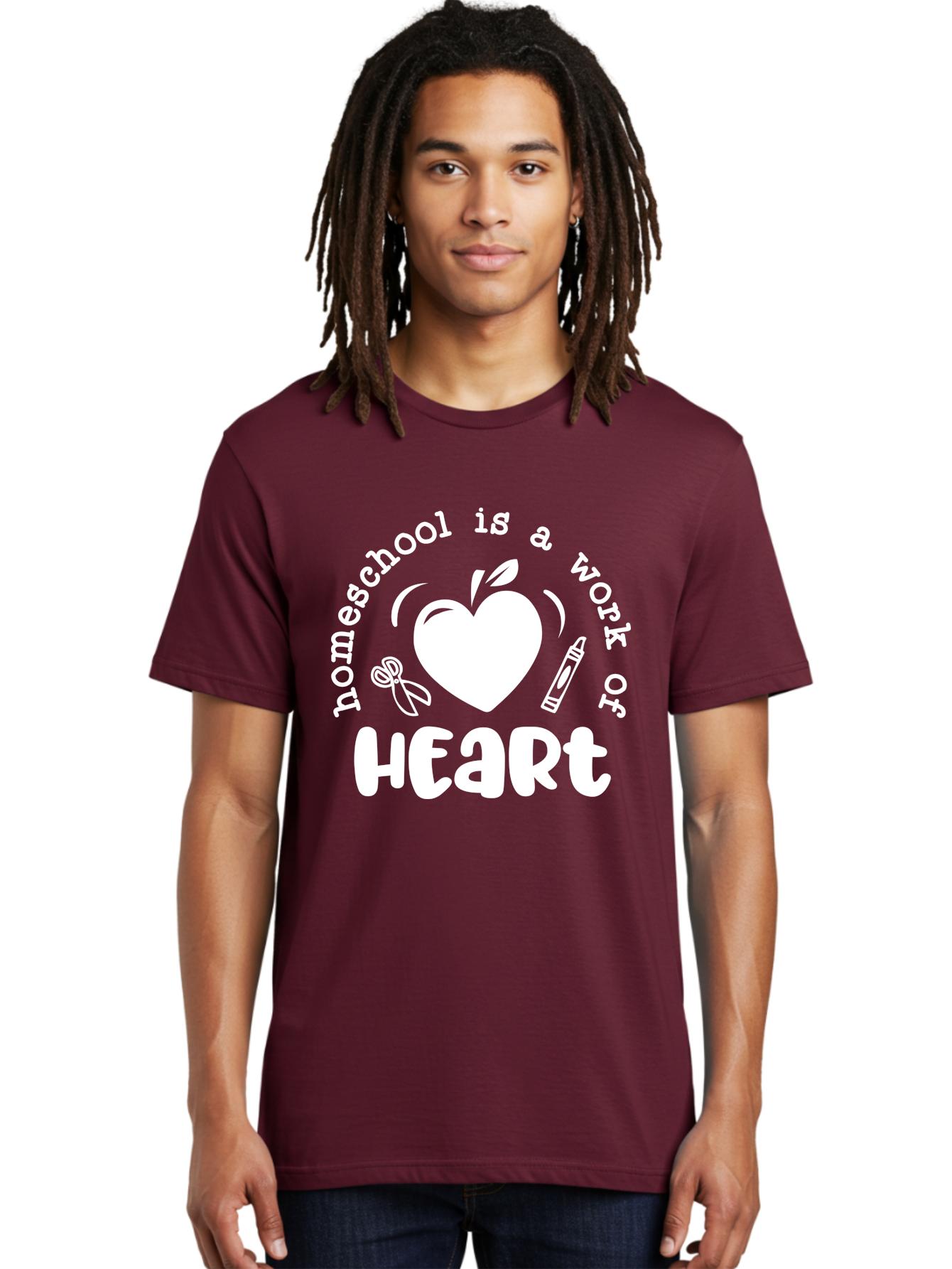 Homeschool-Is-A-Work-Of-Heart-4 Men'S Graphic Tee, 100% Cotton, Comfortable Casual Summer Wear, Machine Washable, Homeschooling Quote, Apple With Heart, Creative Education, Heartwarming Learning, Personalized Schooling, Aab349