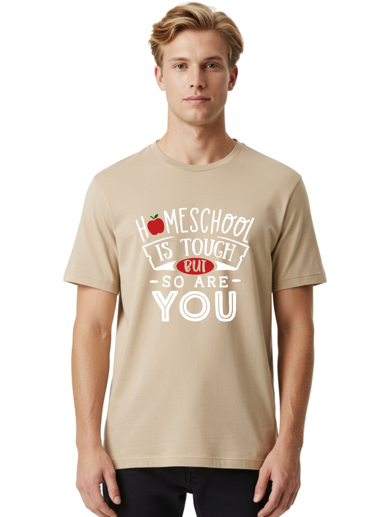 Homeschool-Is-Tough-But-So-Are-You-2 Men'S Graphic Tee, 100% Cotton, Comfortable Casual Summer Wear, Machine Washable, Homeschool, Motivational Quote, Inspirational Message, Apple Symbol, Education, Perseverance, Resilience, Empowerment Aab354