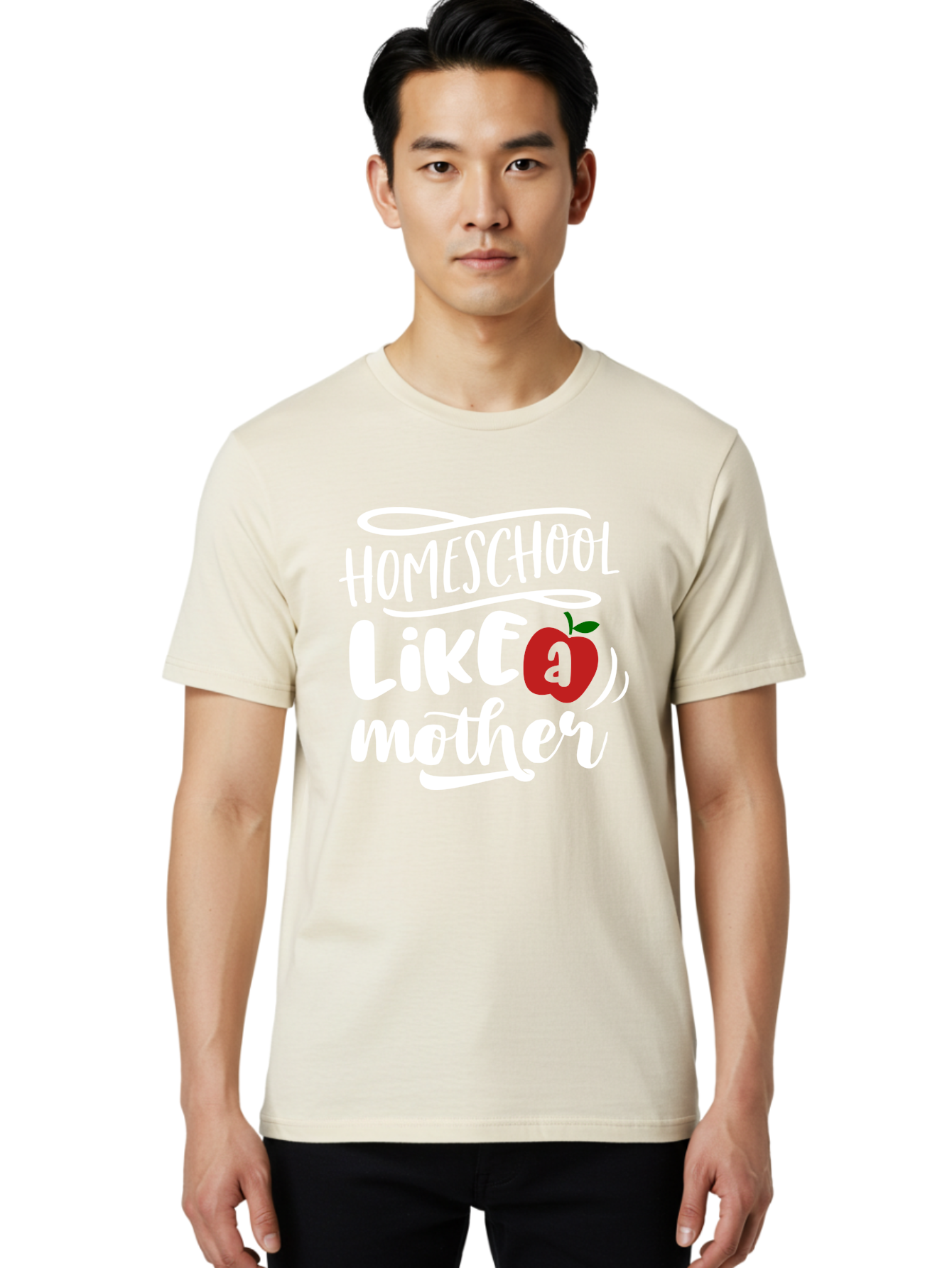 Homeschool-Like-Mother Men'S Graphic Tee, 100% Cotton, Comfortable Casual Summer Wear, Machine Washable, Homeschool, Homeschooling, Motherhood, Apple Symbol, Education, Learning, Parenting, Family, Inspirational Quote, Motivational Phrase Aab363
