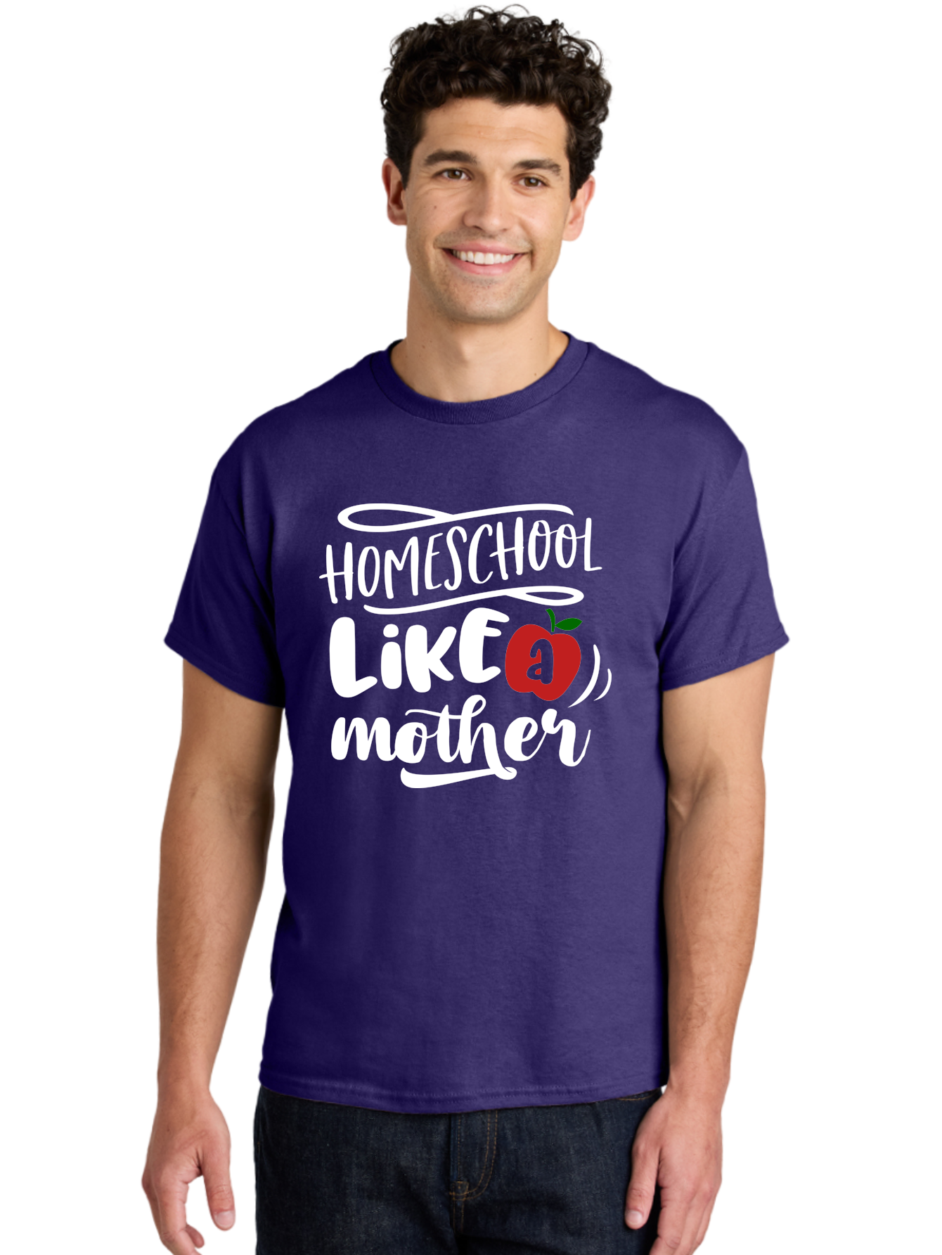 Homeschool-Like-Mother Men'S Graphic Tee, 100% Cotton, Comfortable Casual Summer Wear, Machine Washable, Homeschool, Homeschooling, Motherhood, Apple Symbol, Education, Learning, Parenting, Family, Inspirational Quote, Motivational Phrase Aab363