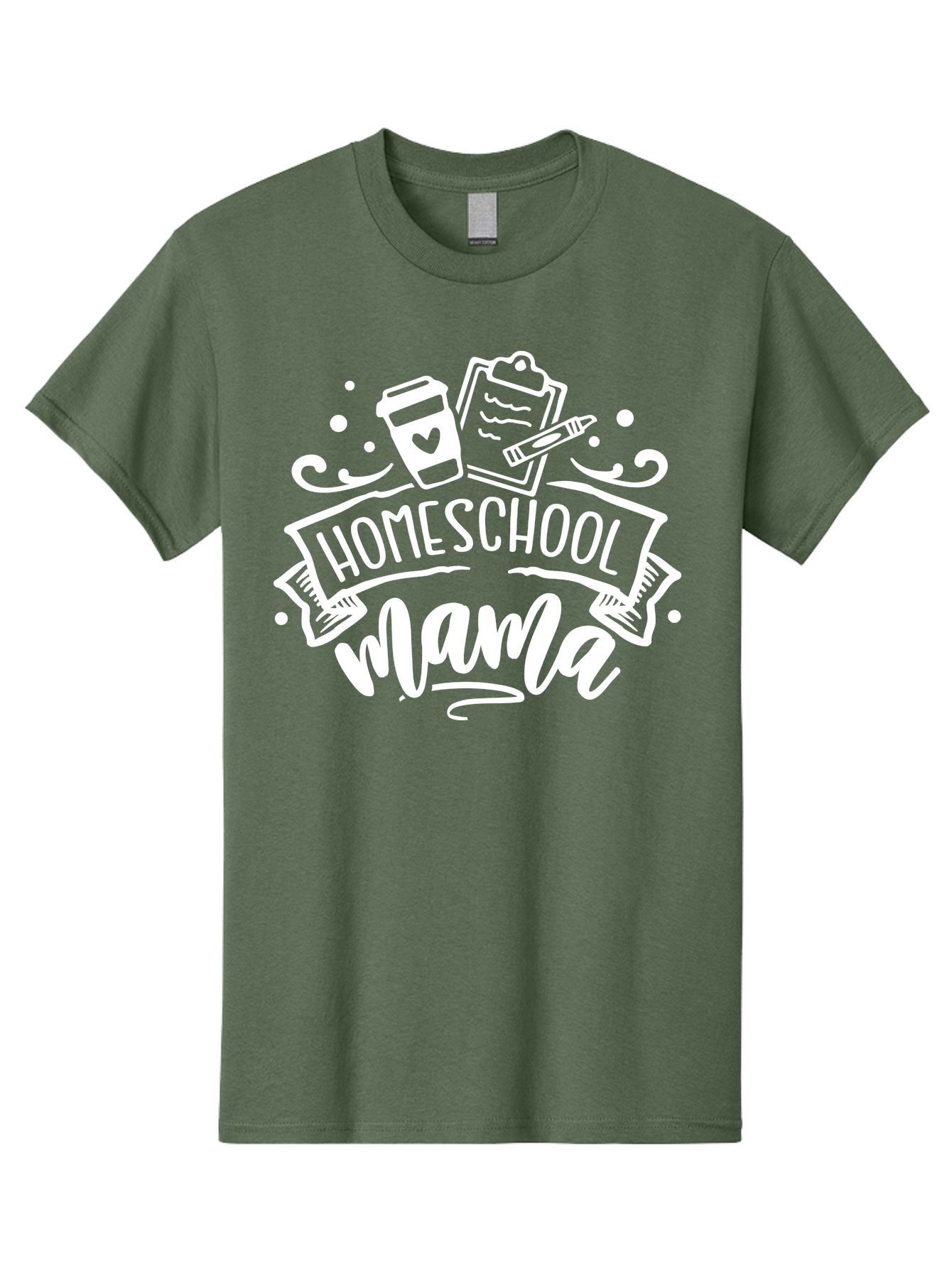 Homeschool-Mama-1 Men'S Graphic Tee, 100% Cotton, Comfortable Casual Summer Wear, Machine Washable, Homeschool Mama, Coffee Cup, Pencil, Clipboard, White Doodles, Swirls And Dots, Back To School, Homeschooling, Mom Life, Parenting, Education Aab364